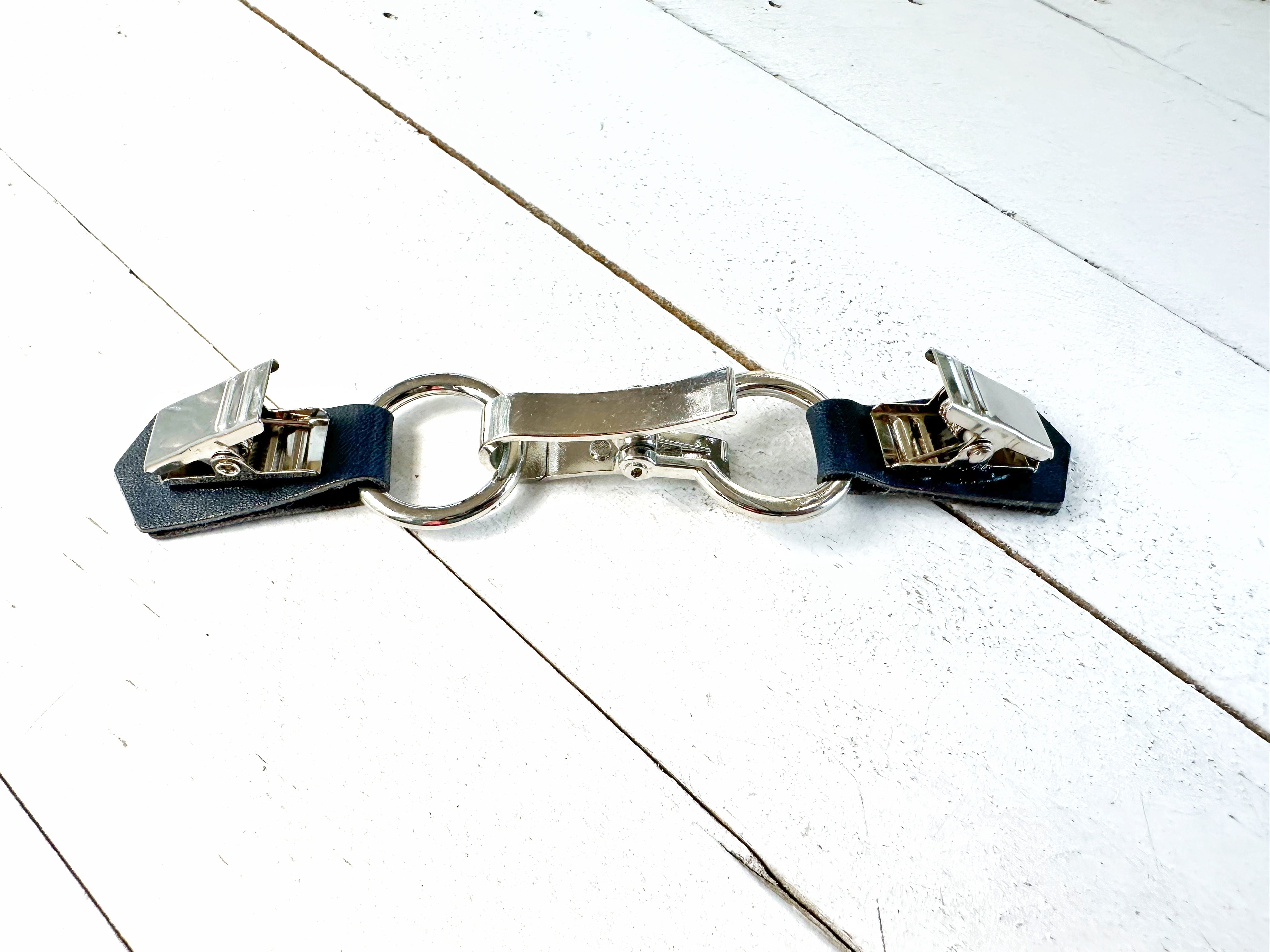 Silver Buckle & Blue Leather Cinch Clip