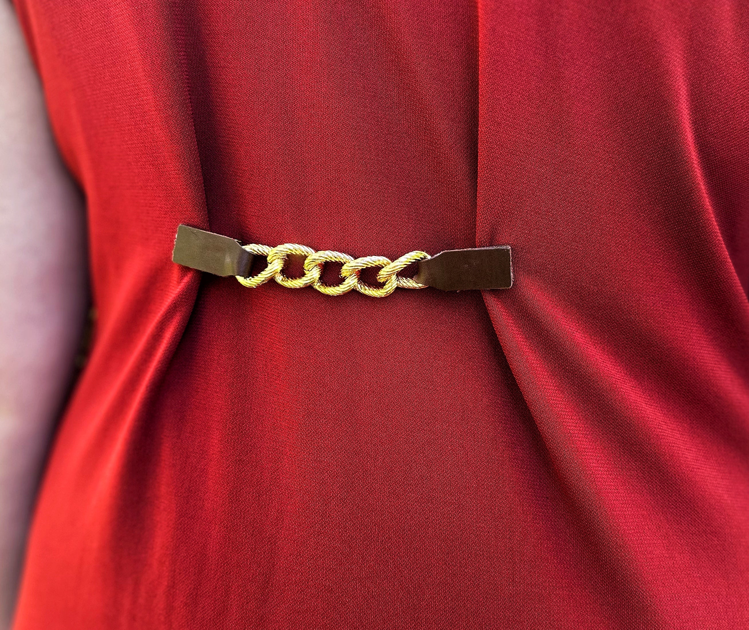 Gold Chain & Brown Leather Cinch Clip