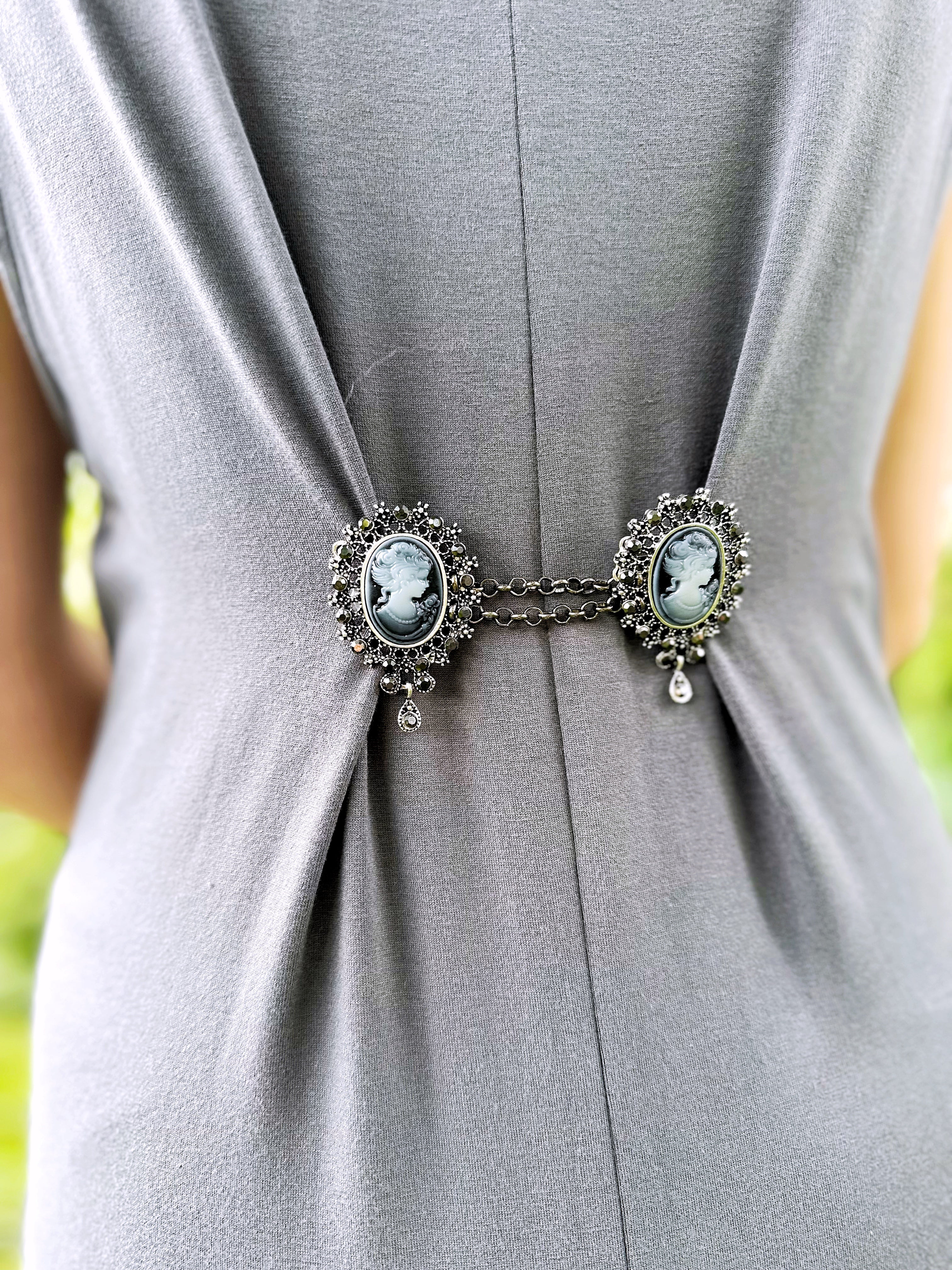 Victorian Blue Cameo Cinch Clip for Dresses, Sweaters