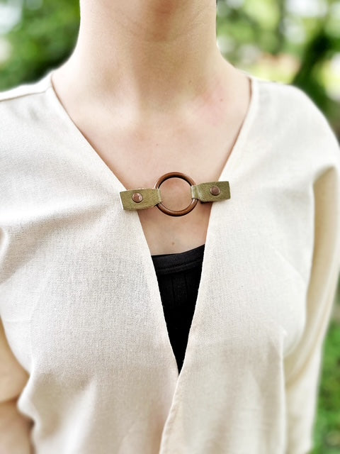 Copper O-Ring w/ Studded Green Leather
