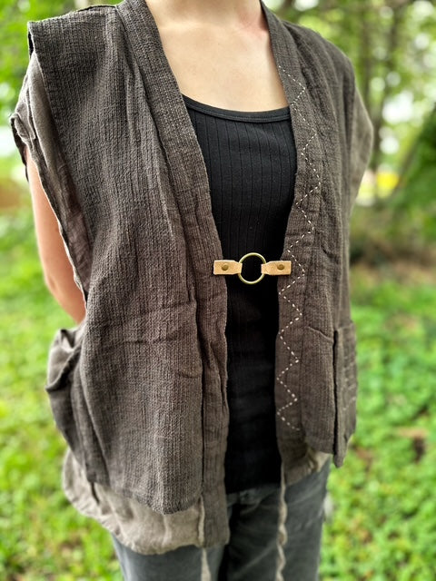 Bronze O-Ring w/ Studded Stone Brown Leather
