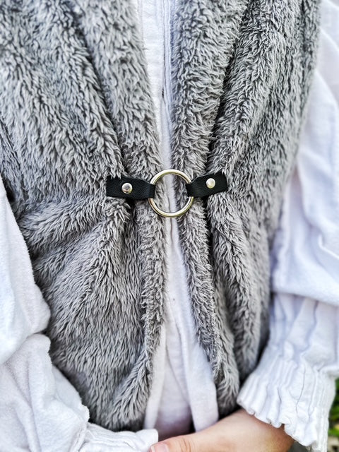 Silver O-Ring w/ Studded Black Leather