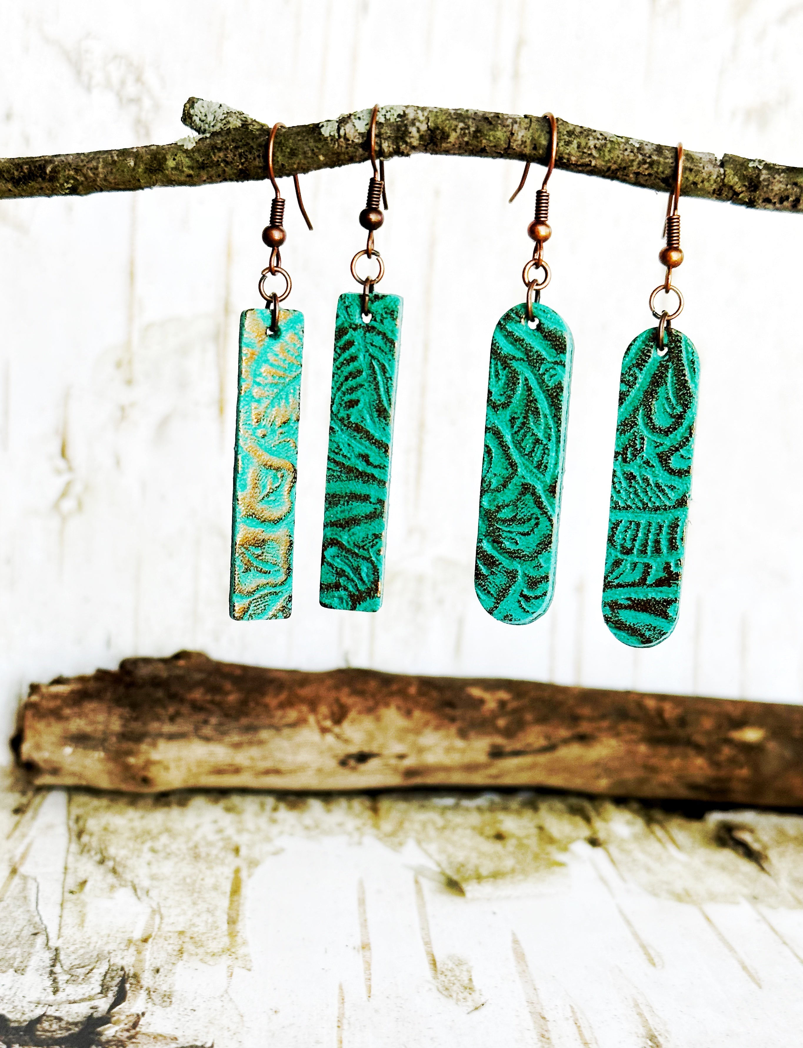 "Impressions" Embossed Leather Eliptical Earrings