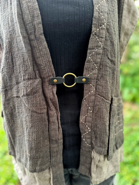 Bronze O-Ring w/ Studded Black Leather