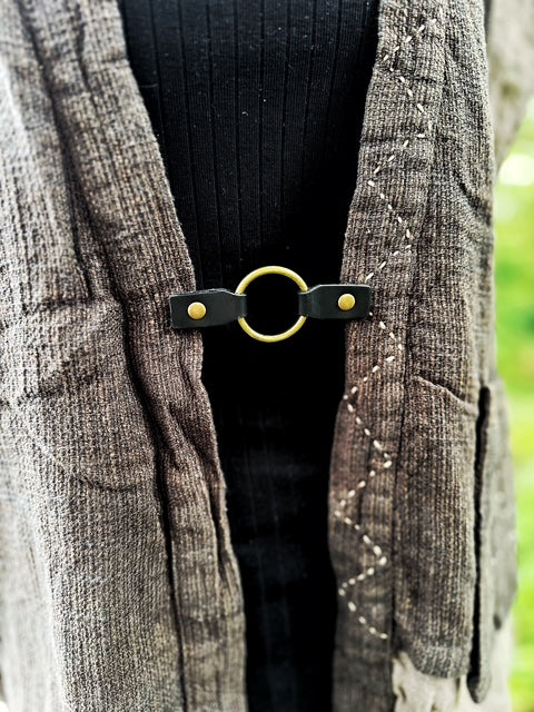 Bronze O-Ring w/ Studded Black Leather