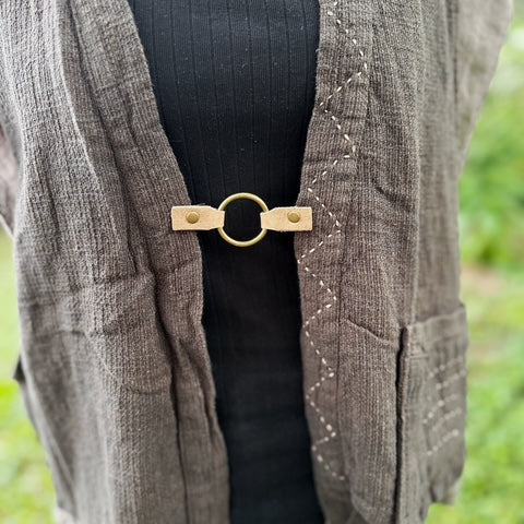 Bronze O-Ring w/ Studded Stone Brown Leather