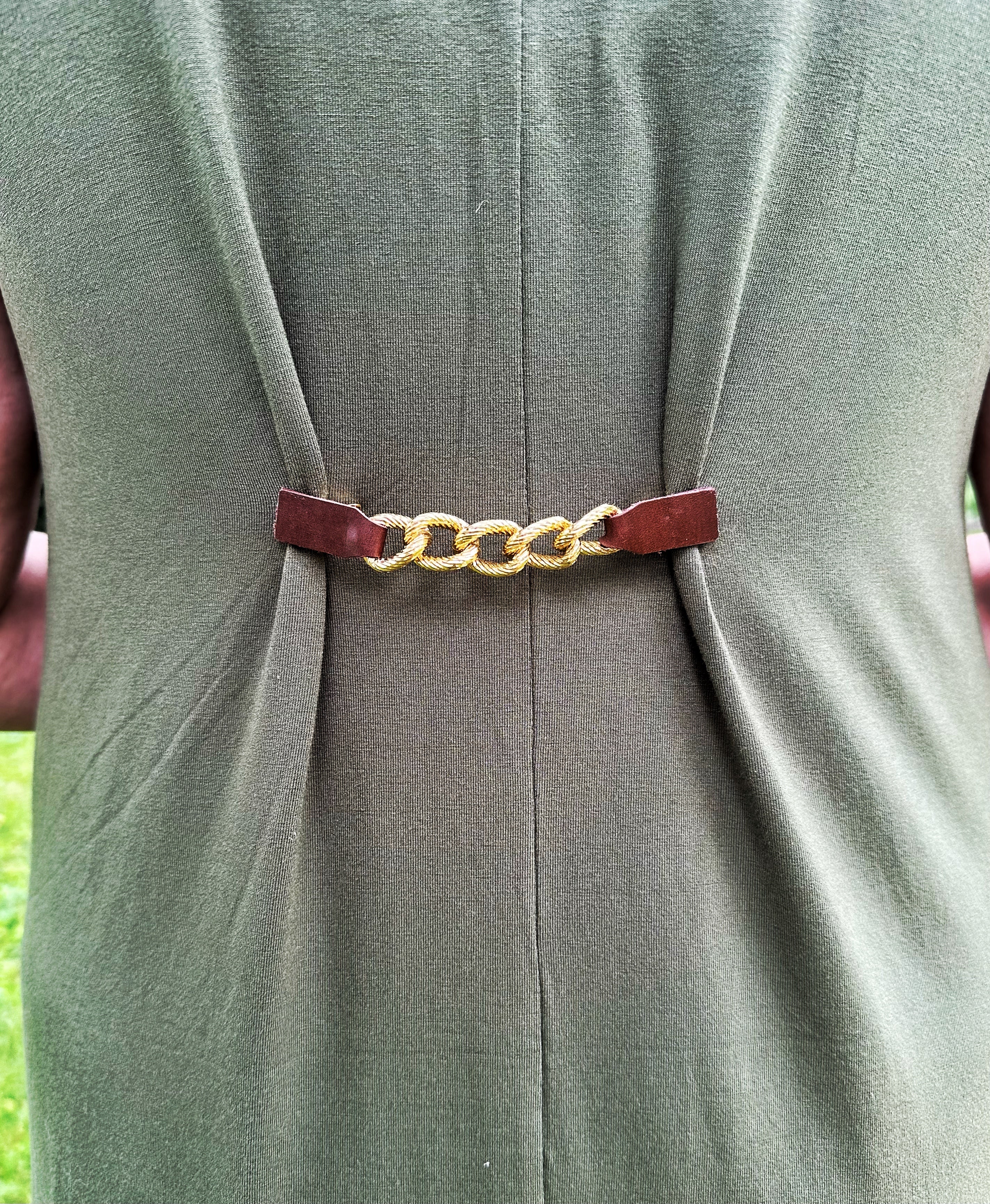 Gold Chain & Brown Leather Cinch Clip