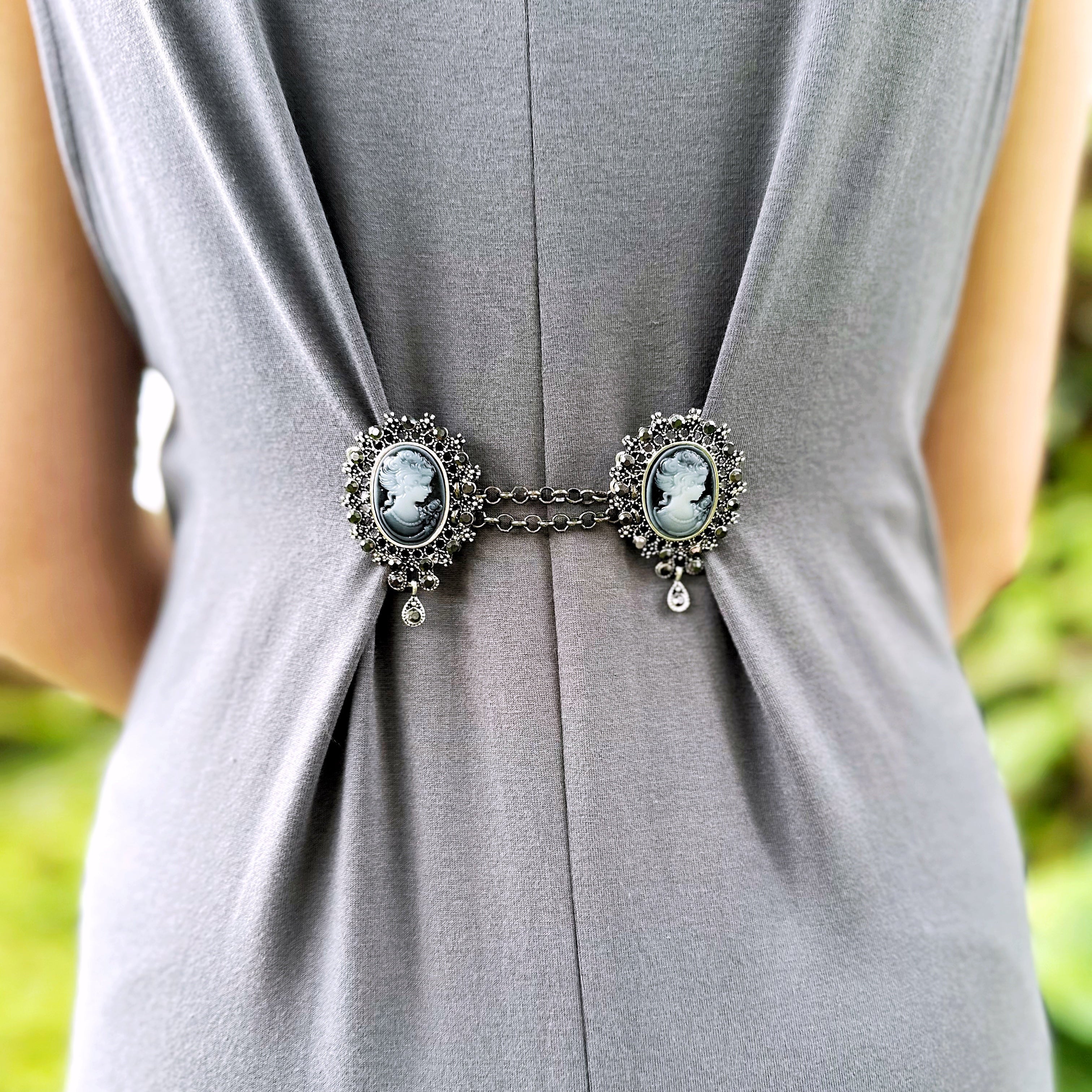 Victorian Blue Cameo Cinch Clip for Dresses, Sweaters