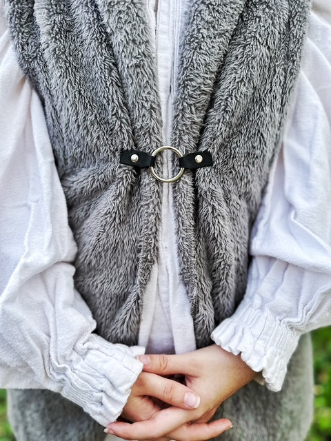 Silver O-Ring w/ Studded Black Leather