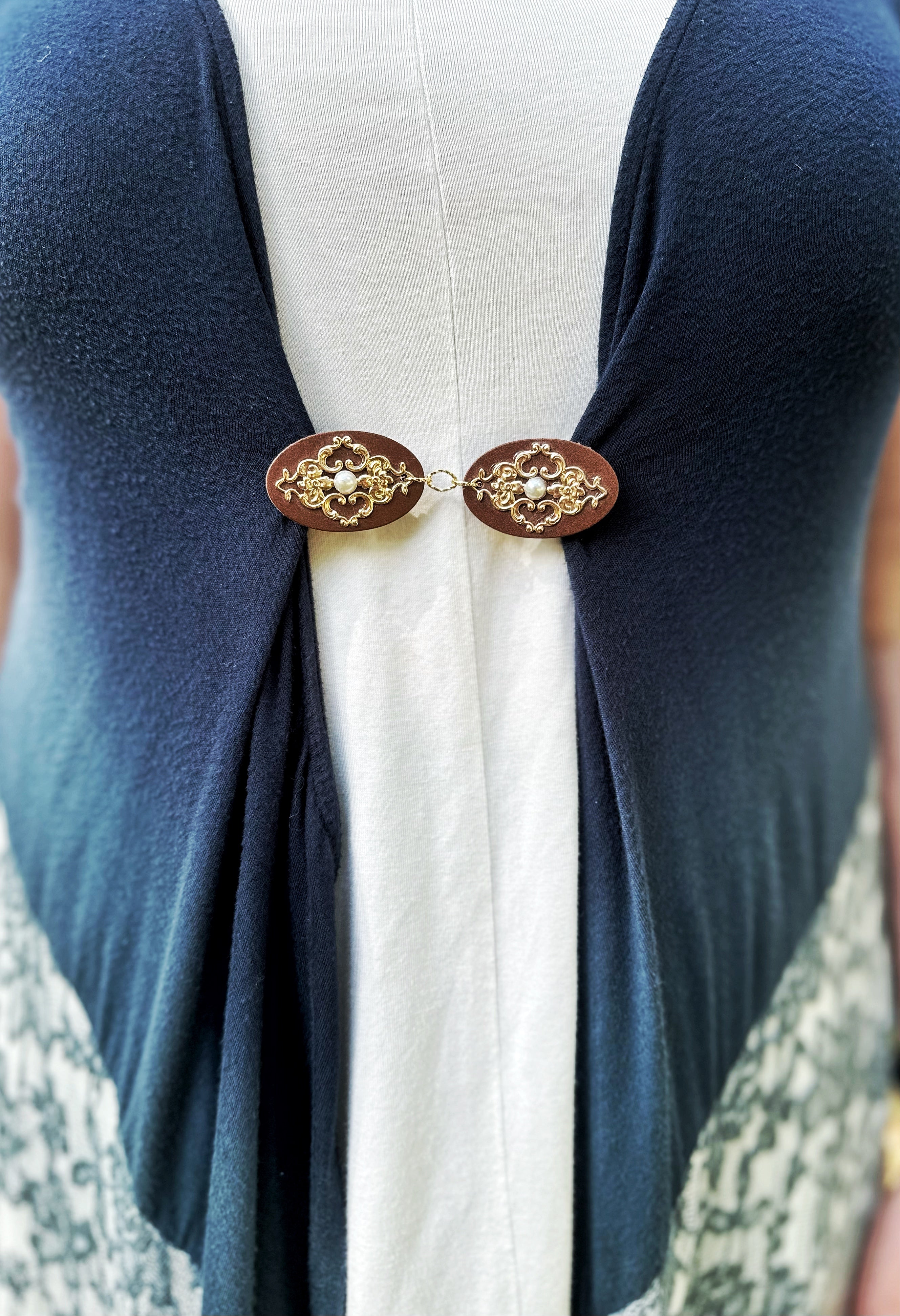 "Romantics" Gold on Brown Leather Cinch Clips