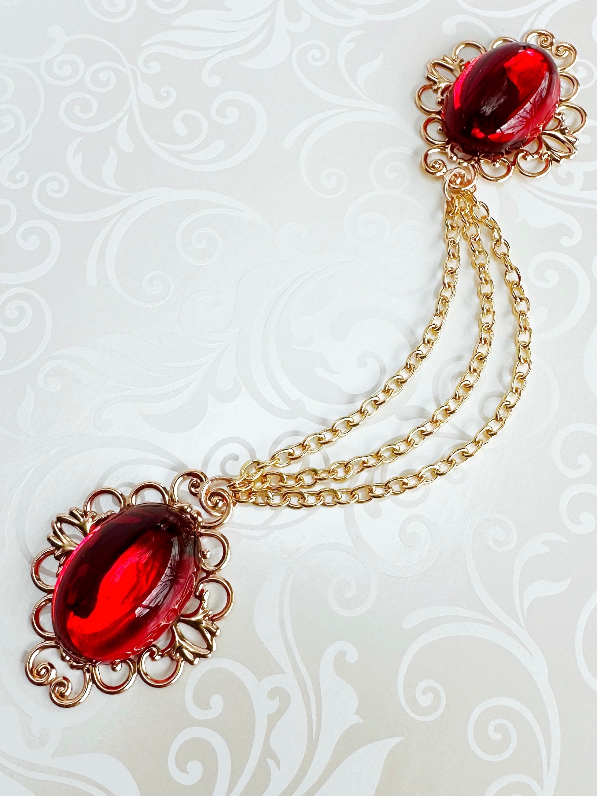 Red Center on KC Gold Clips w/ Draping Chain