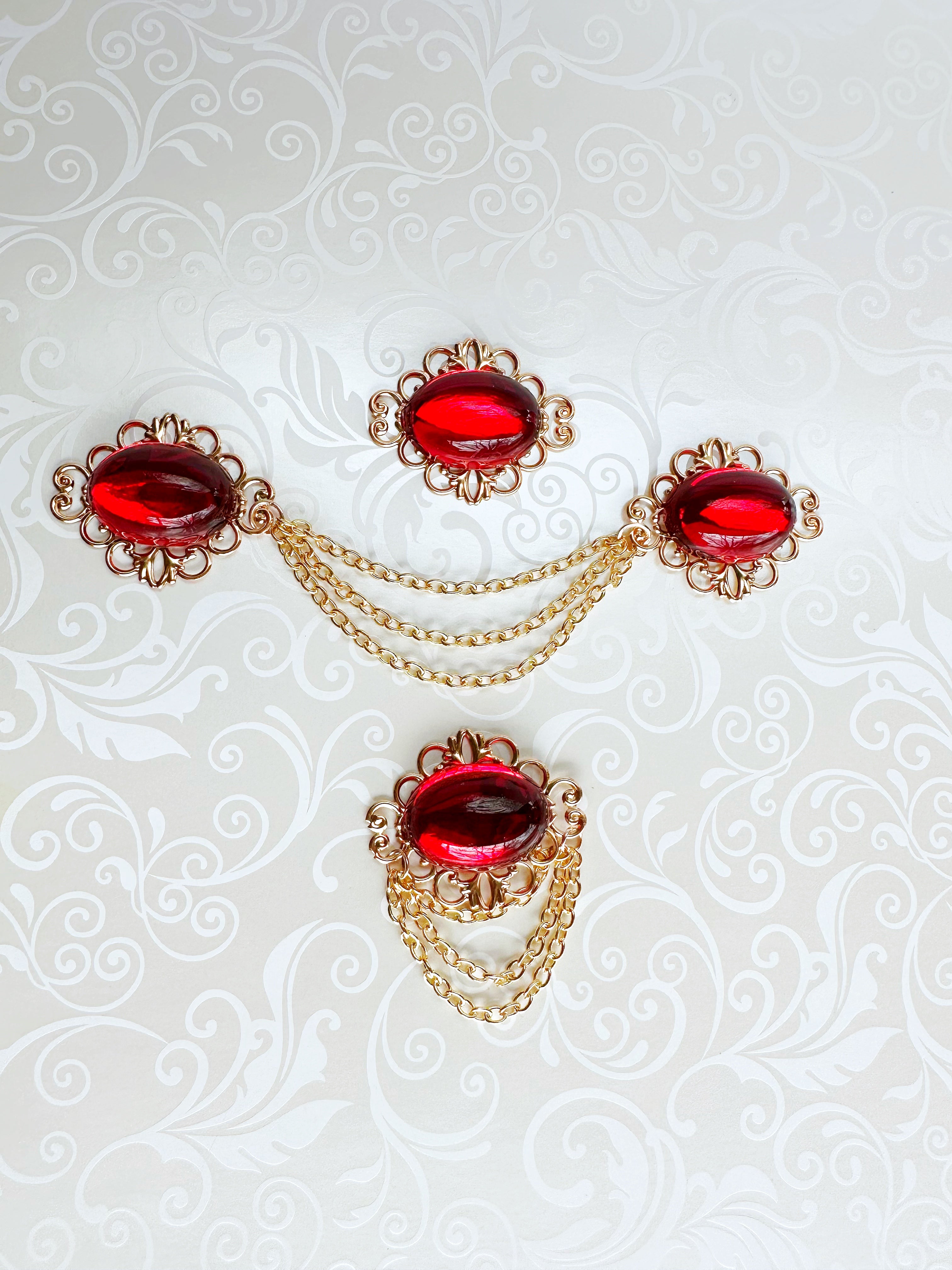 Red Center on KC Gold Clips w/ Draping Chain