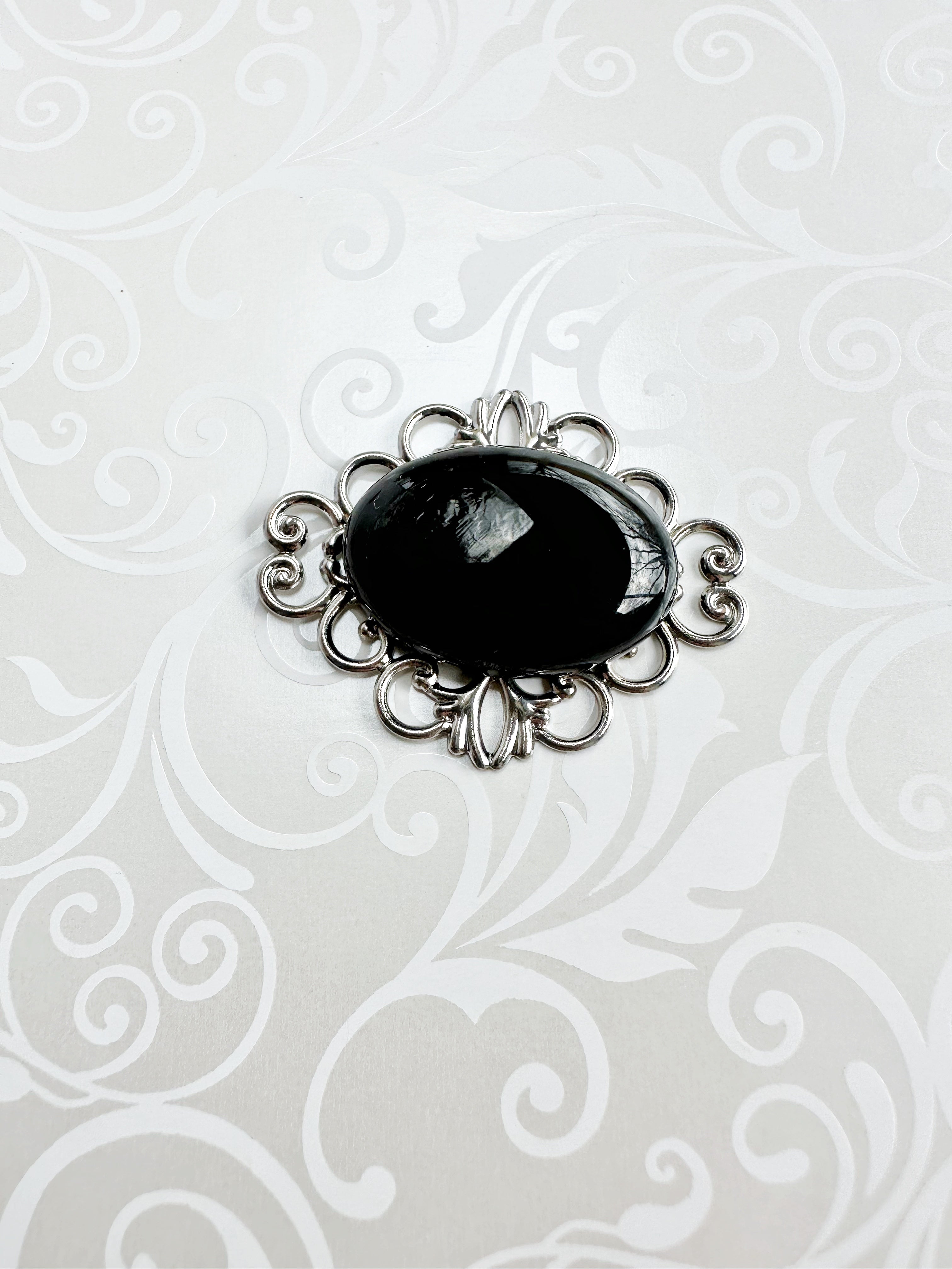 KardiPin -Black Obsidian & Silver Brooch