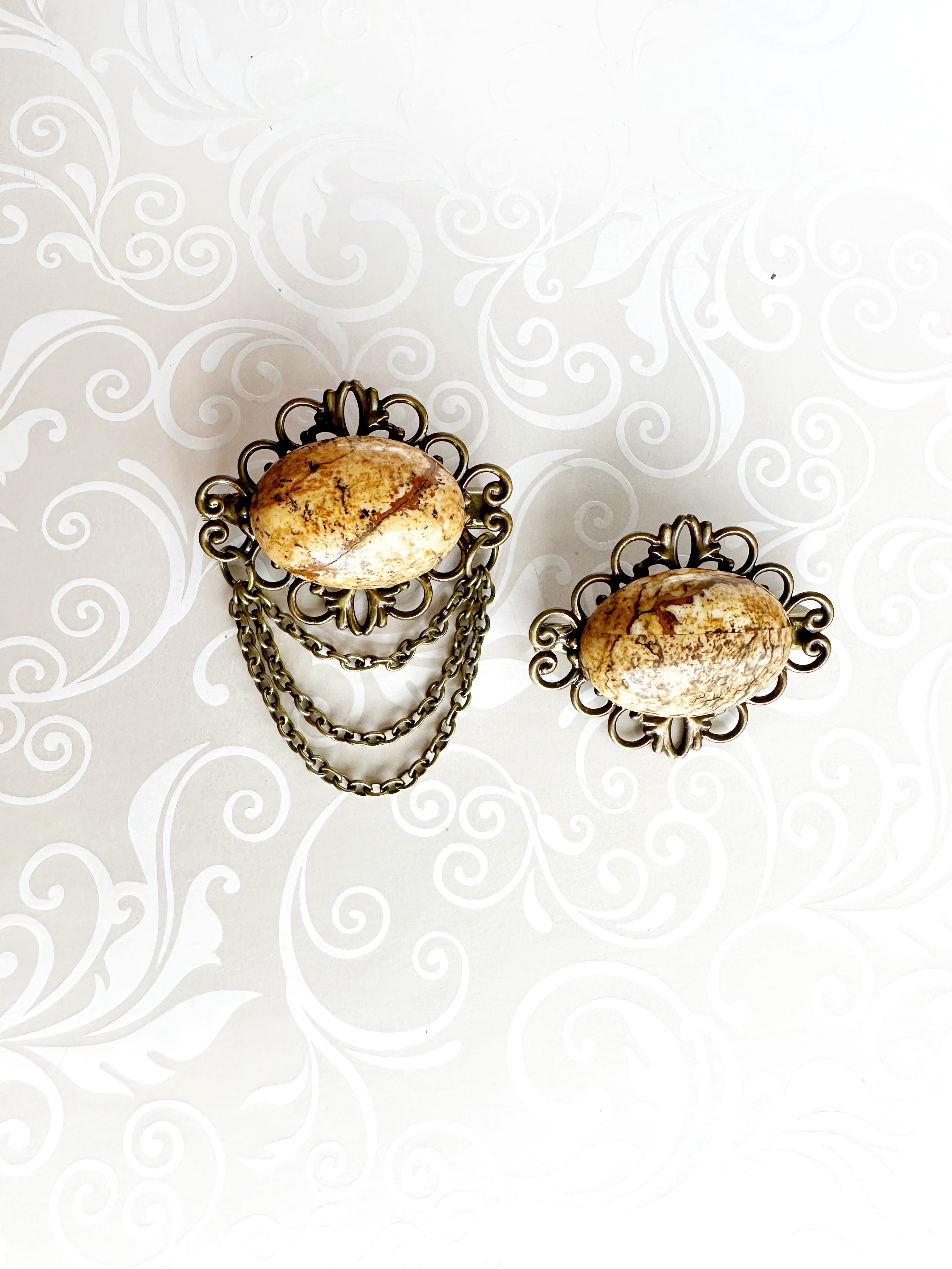 KardiPin - Sandstone & Bronze Brooch w/ Chain Drape