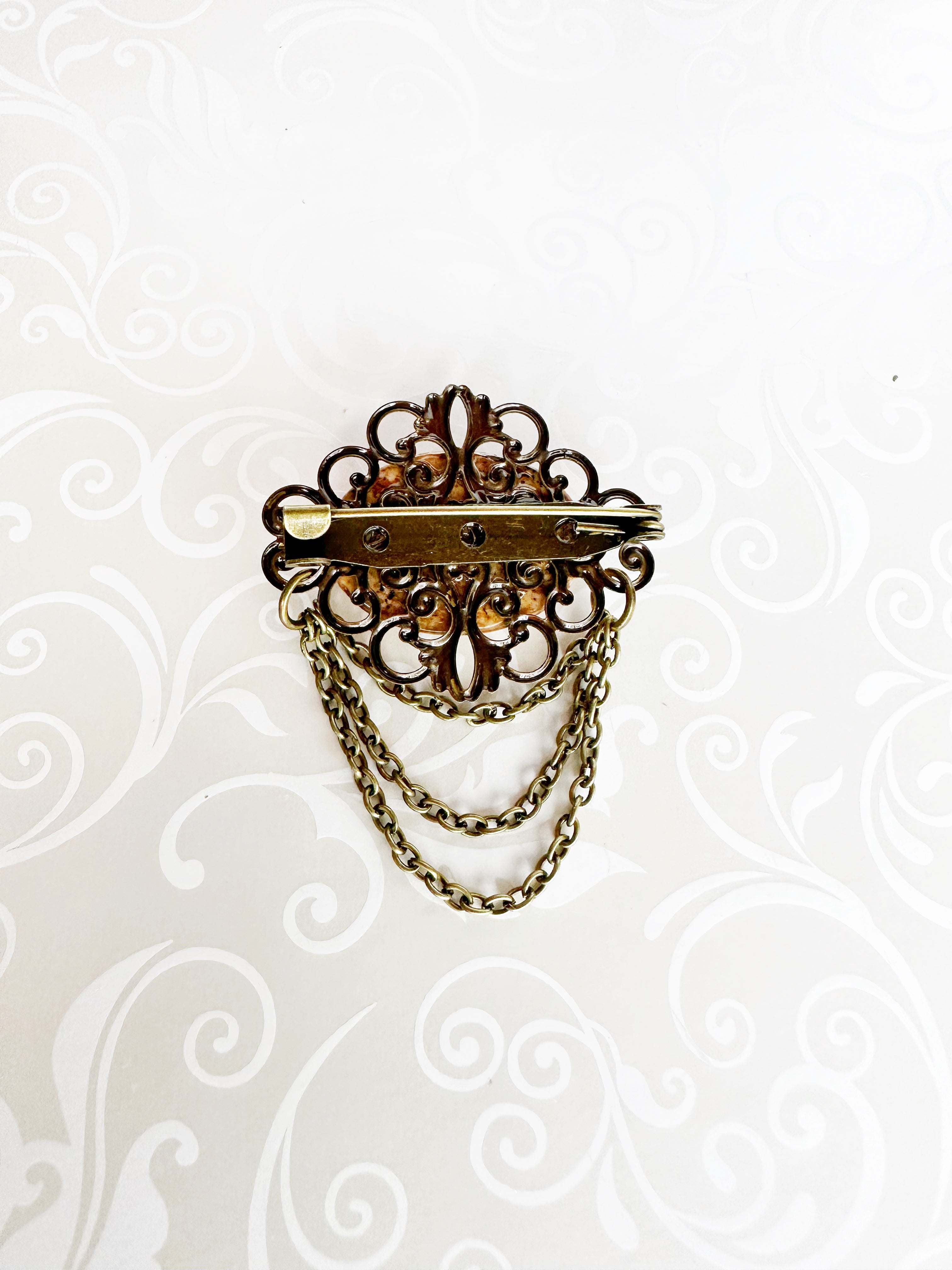 KardiPin - Sandstone & Bronze Brooch w/ Chain Drape