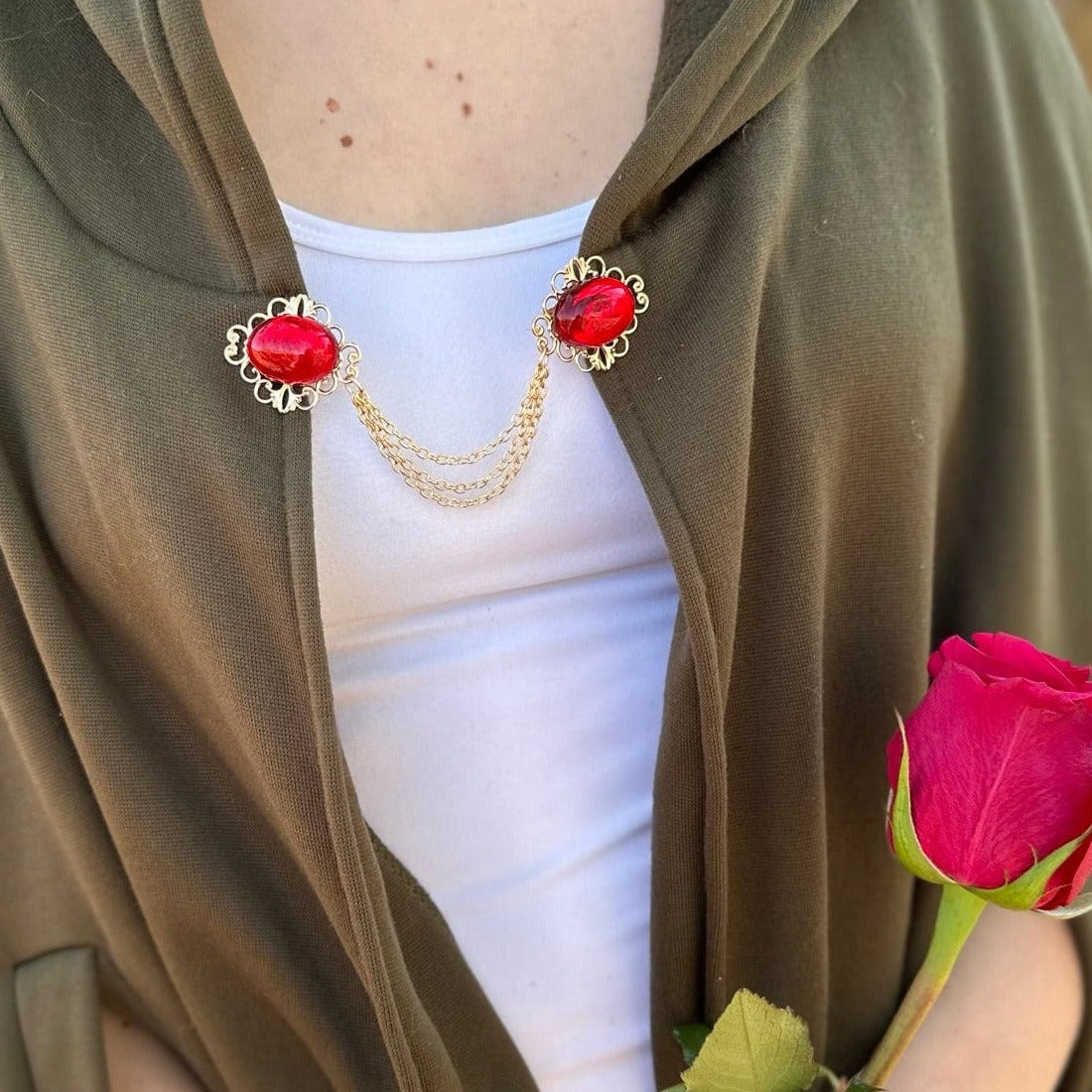 Red Center on KC Gold Clips w/ Draping Chain