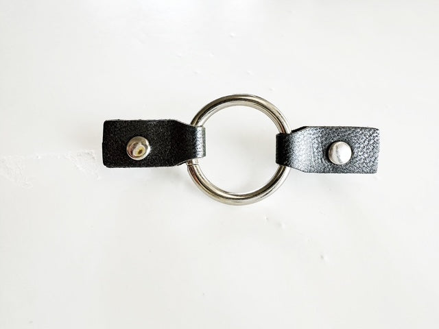 Silver O-Ring w/ Studded Gray Leather