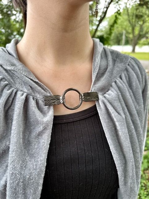 Gunmetal Black O-Ring w/Silver & Black Patterned Leather