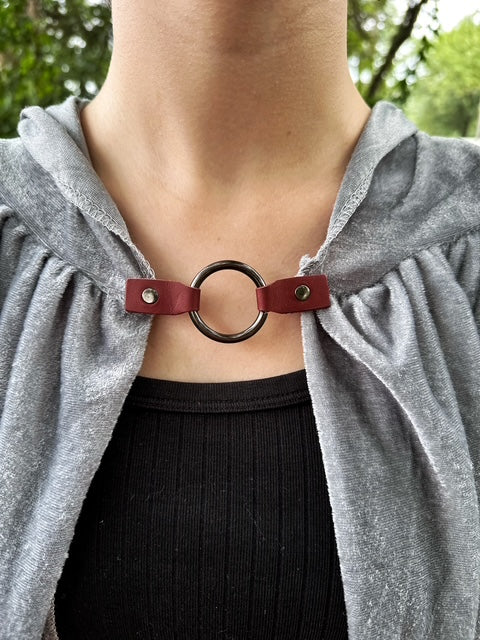 Gunmetal Black O-Ring w/ Studded Red Leather