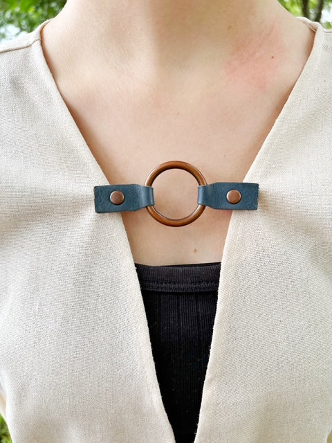 Copper O-Ring w/ Studded Blue Leather