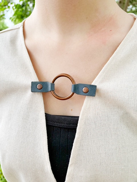 Copper O-Ring w/ Studded Blue Leather