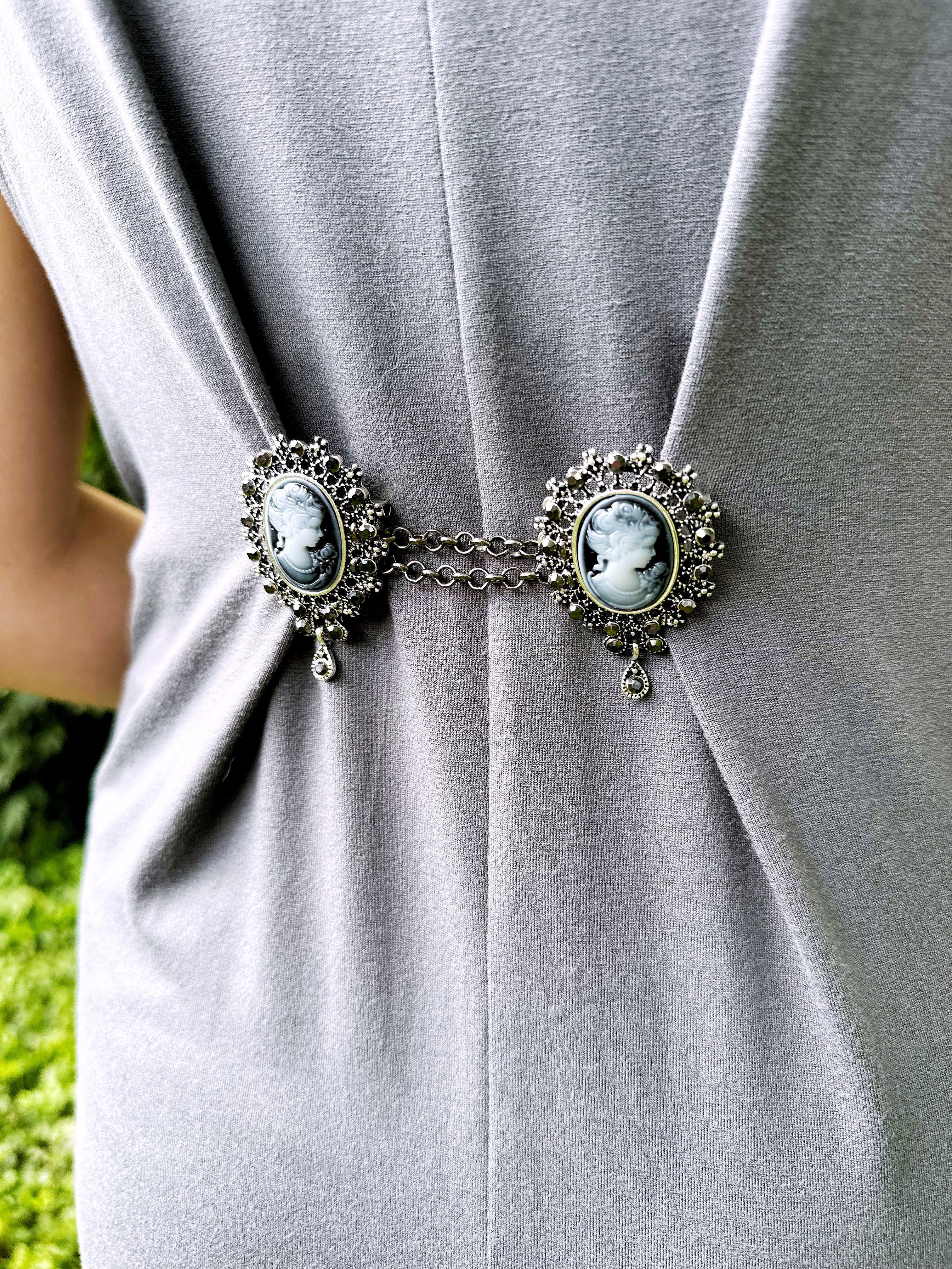 Victorian Blue Cameo Cinch Clip for Dresses, Sweaters
