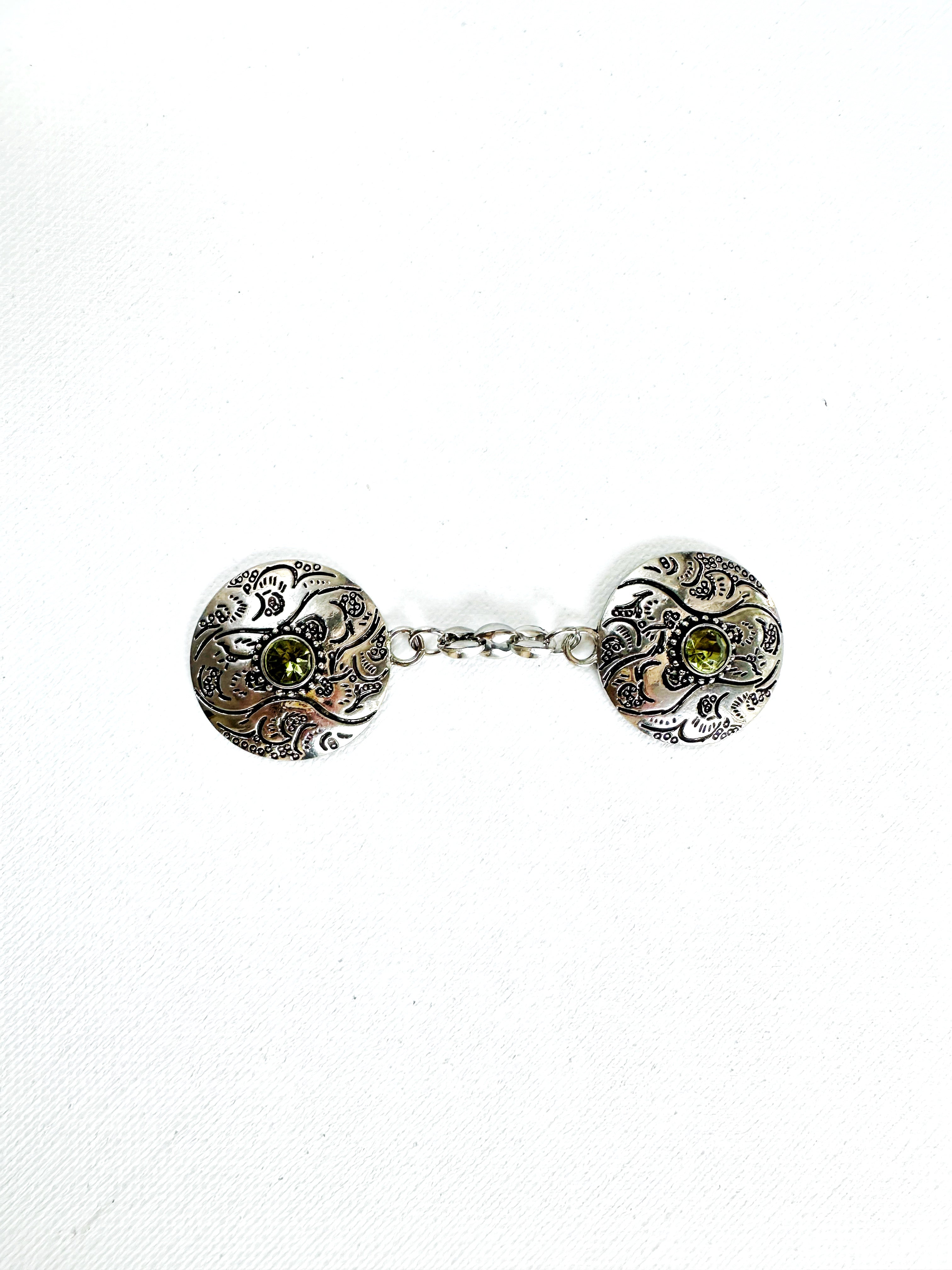 Small Silver & Green Cinch Clip for Dresses, Sweaters