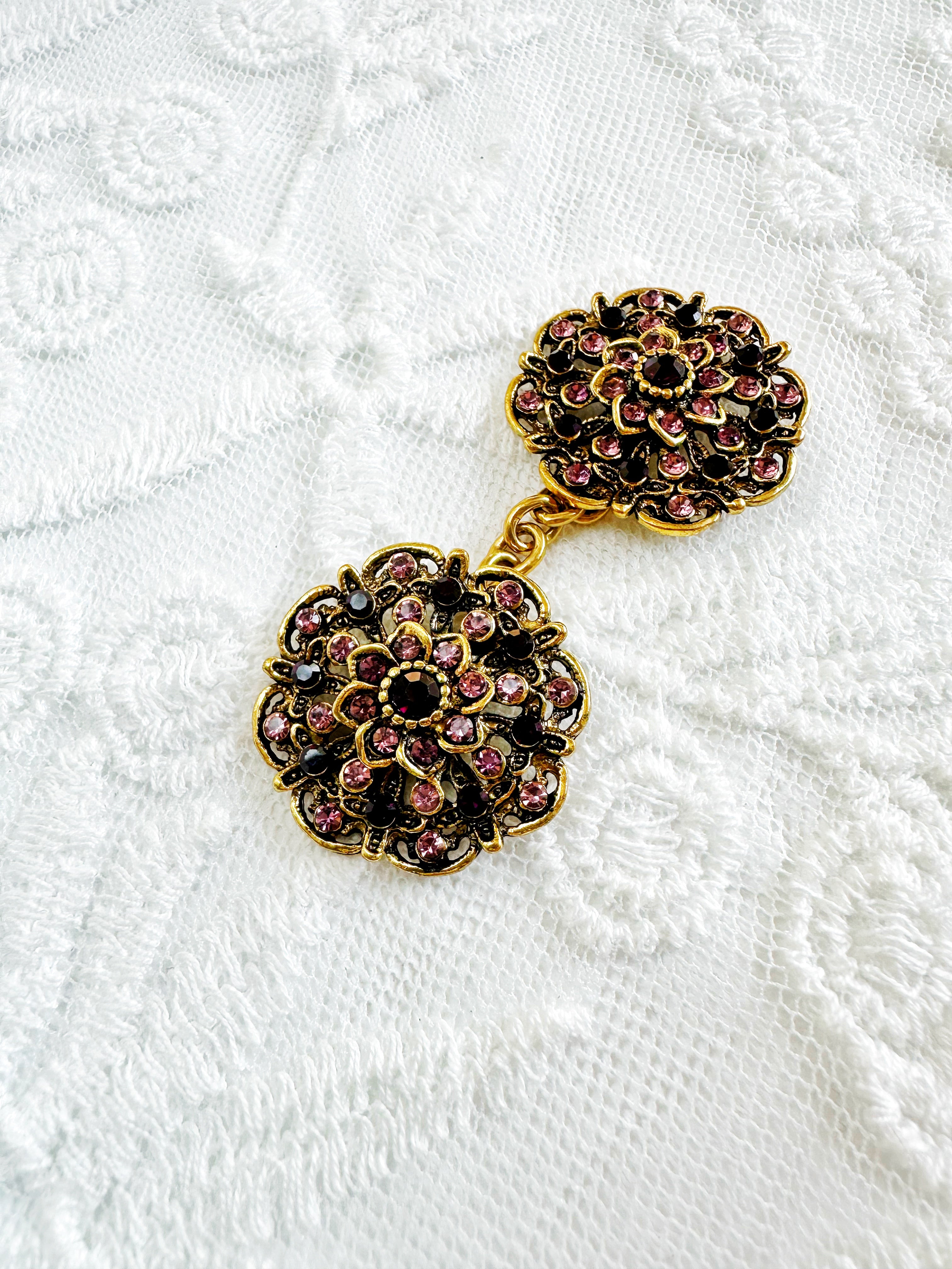 Gold with Purple Gemstones Art Nouveau Cinch Clip for Dresses, Sweaters