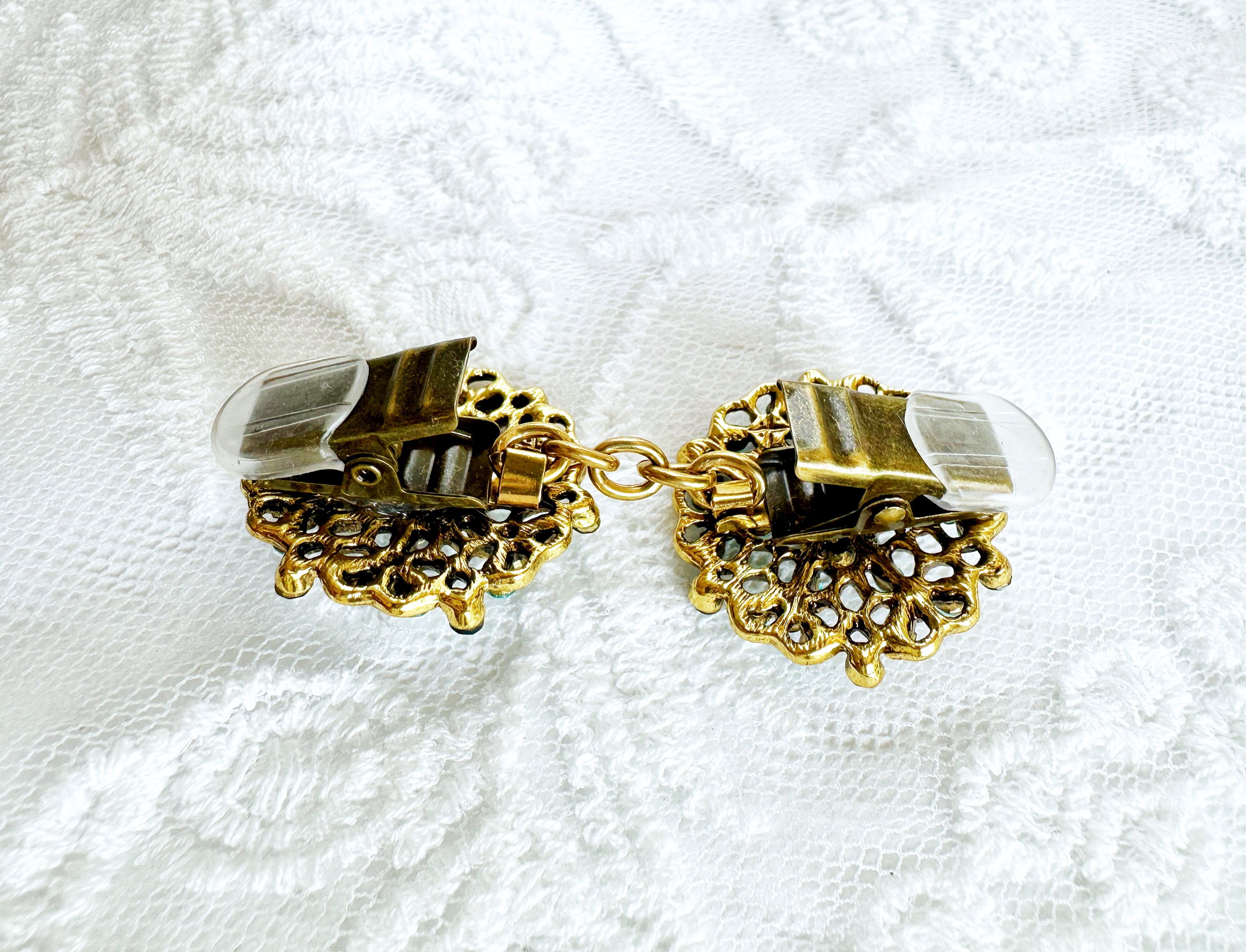Gold with Blue Stones Art Nouveau Cinch Clip for Dresses, Sweaters