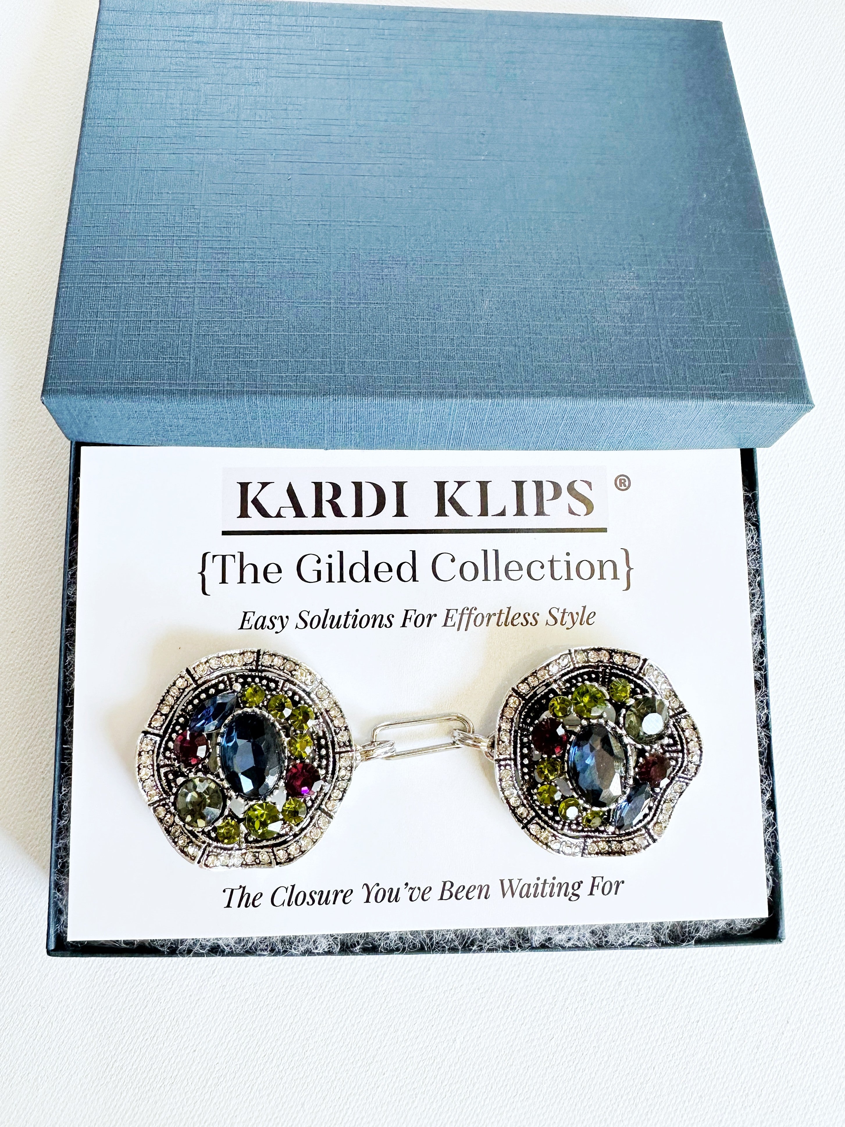 Bejeweled Silver Baroque Cinch Clip, Sweater Clasp KardiKlip