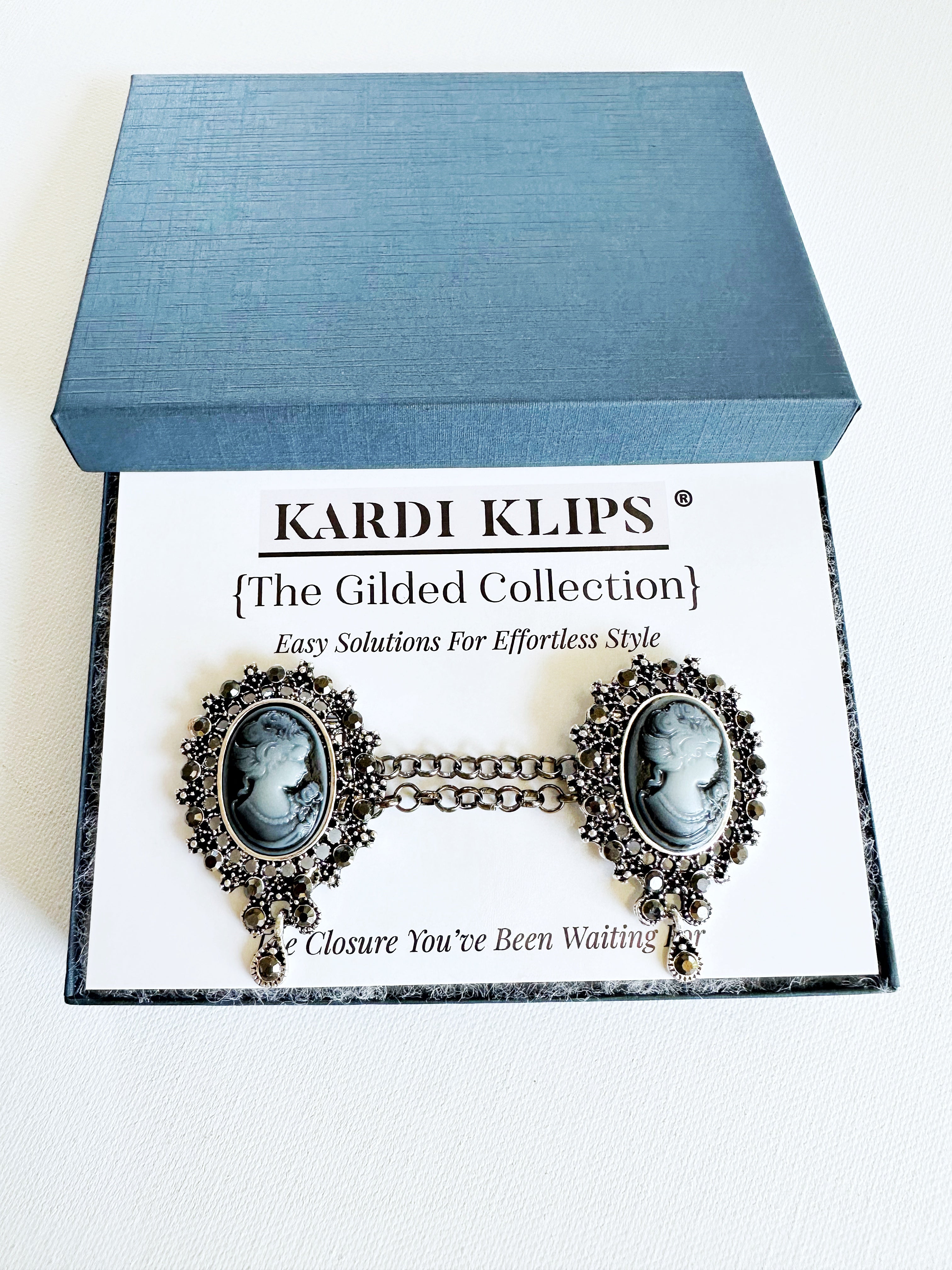 Victorian Blue Cameo Cinch Clip for Dresses, Sweaters