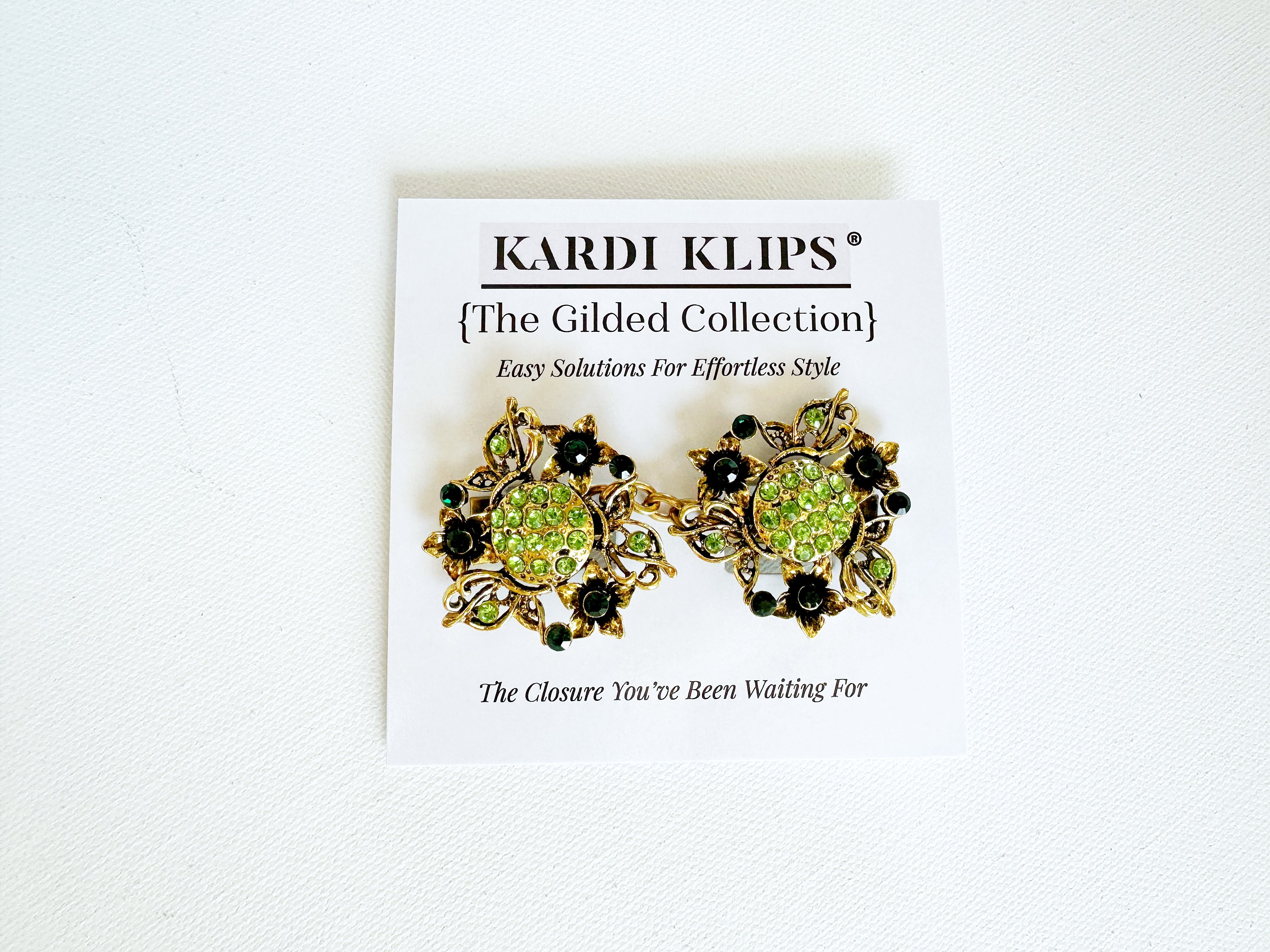Green & Gold Art Nouveau Cinch Clip for Dresses, Sweaters