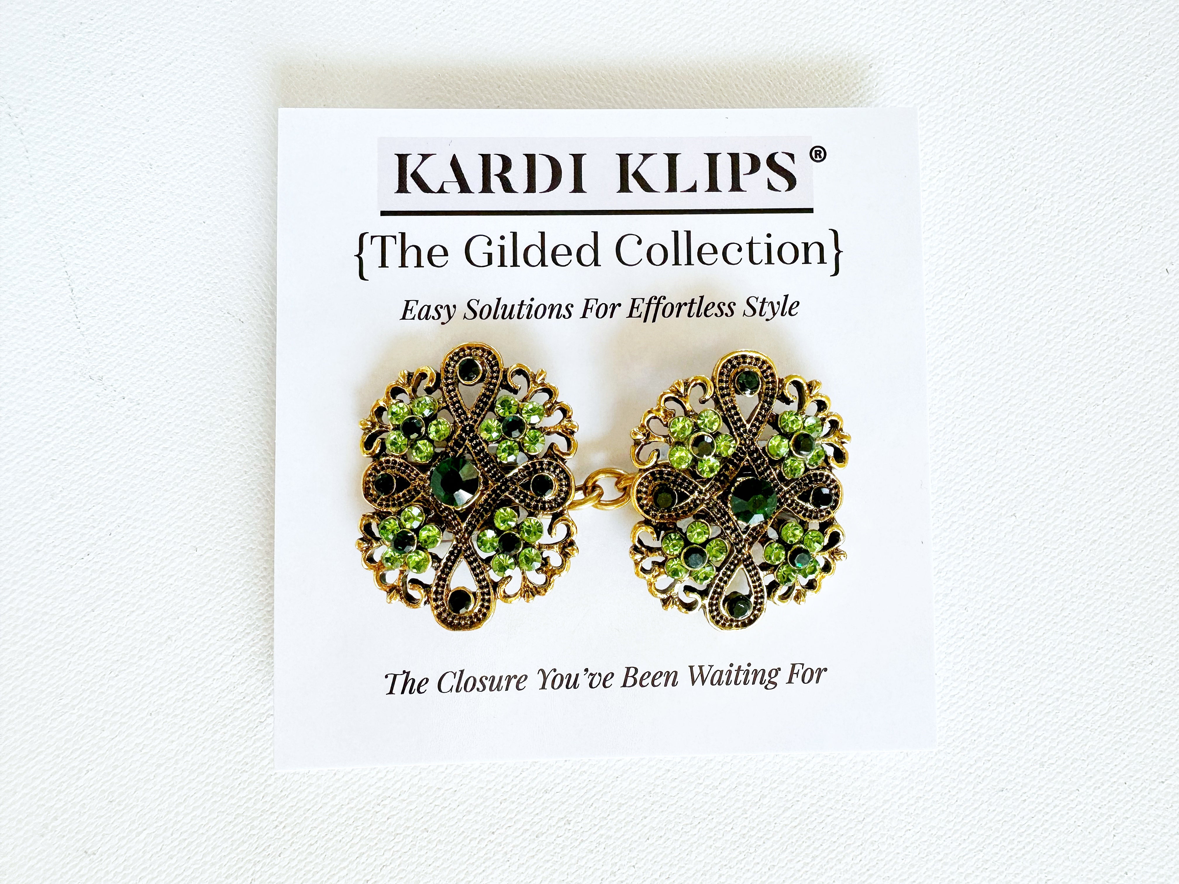 Green & Gold Art Nouveau Cinch Clip for Dresses, Sweaters