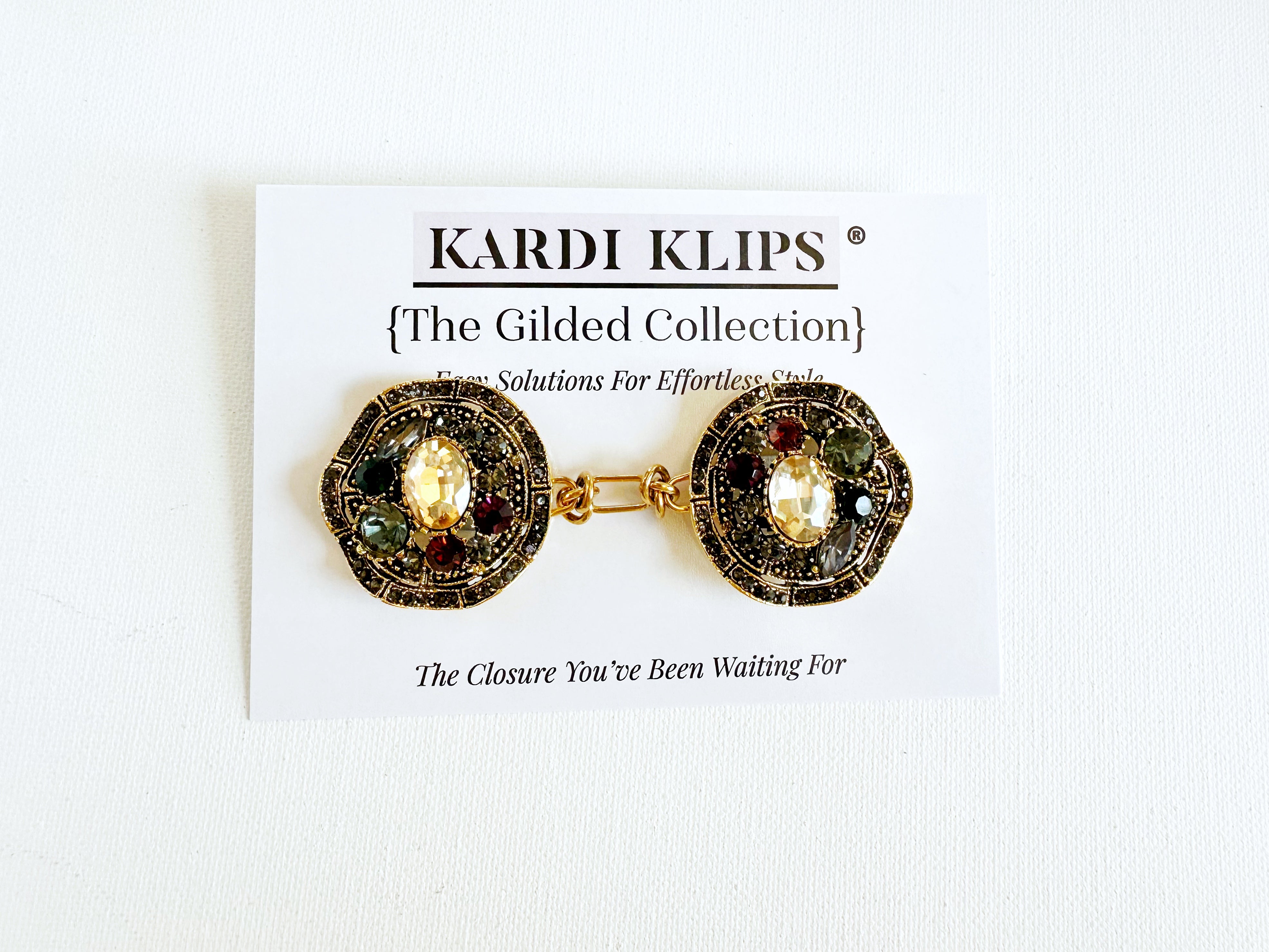 Bejeweled Gold Baroque Cinch Clip, Sweater Clasp KardiKlip