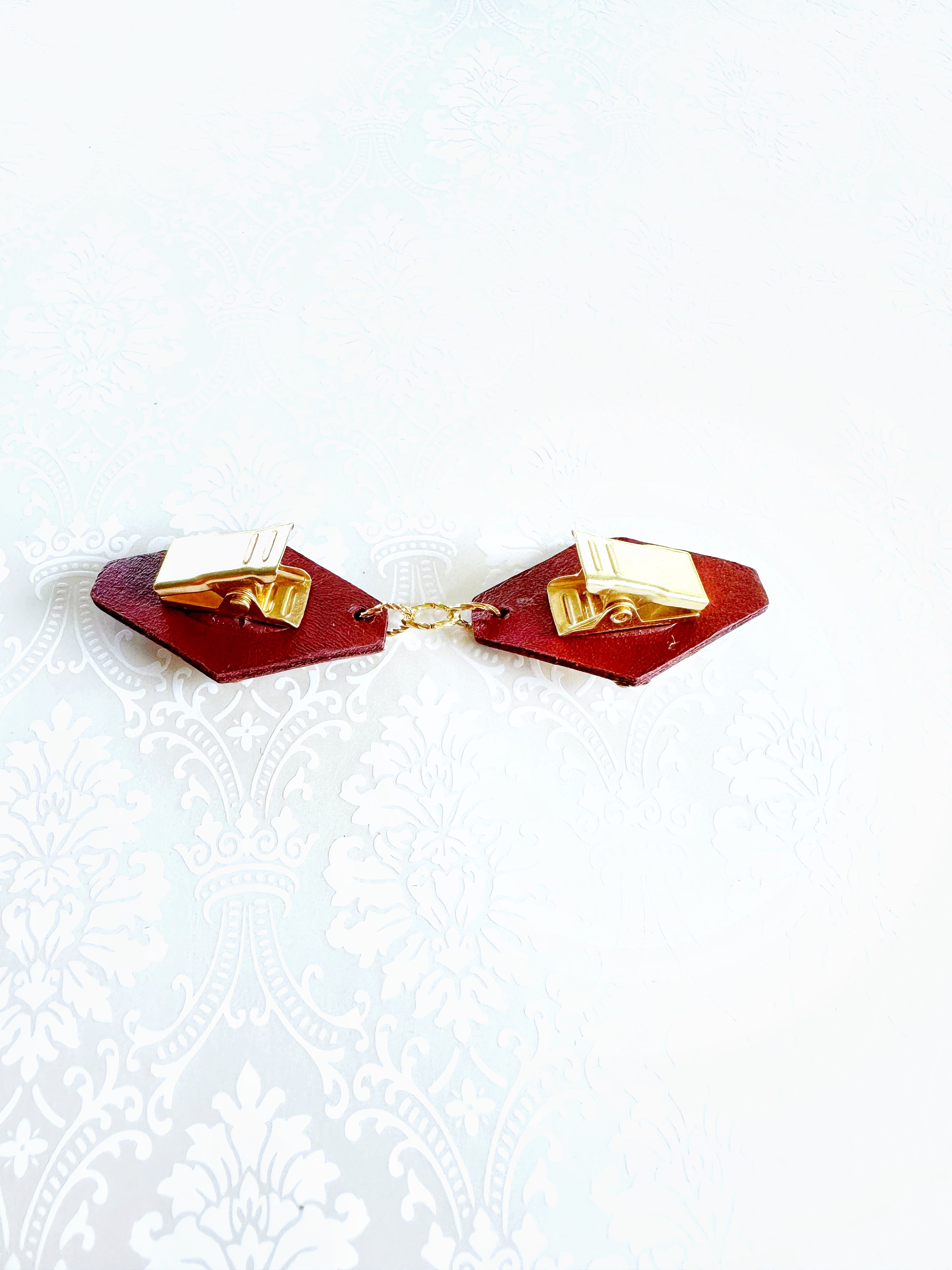 "Romantics" Gold on Brown Leather Cinch Clips
