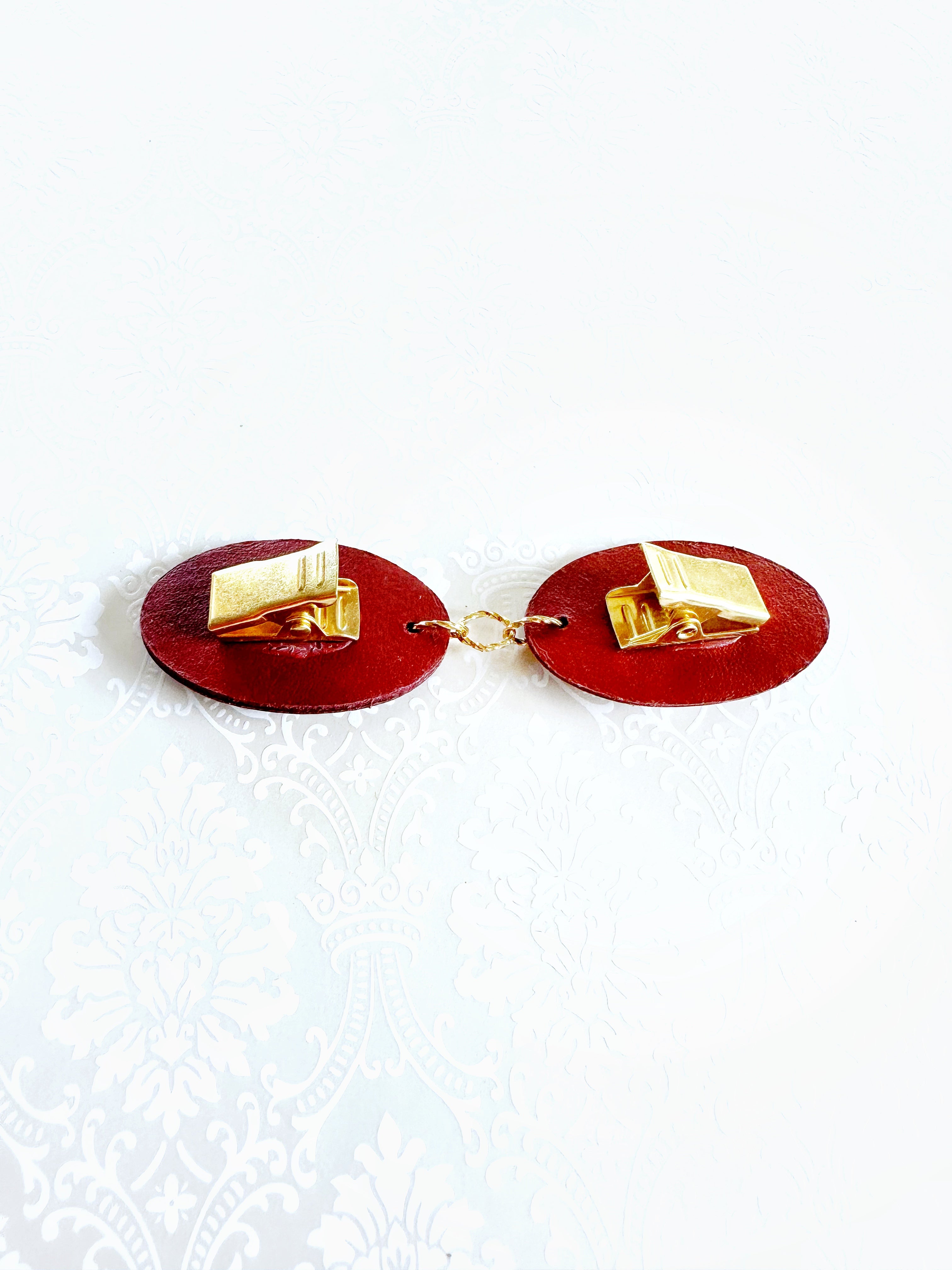 "Romantics" Gold on Brown Leather Cinch Clips