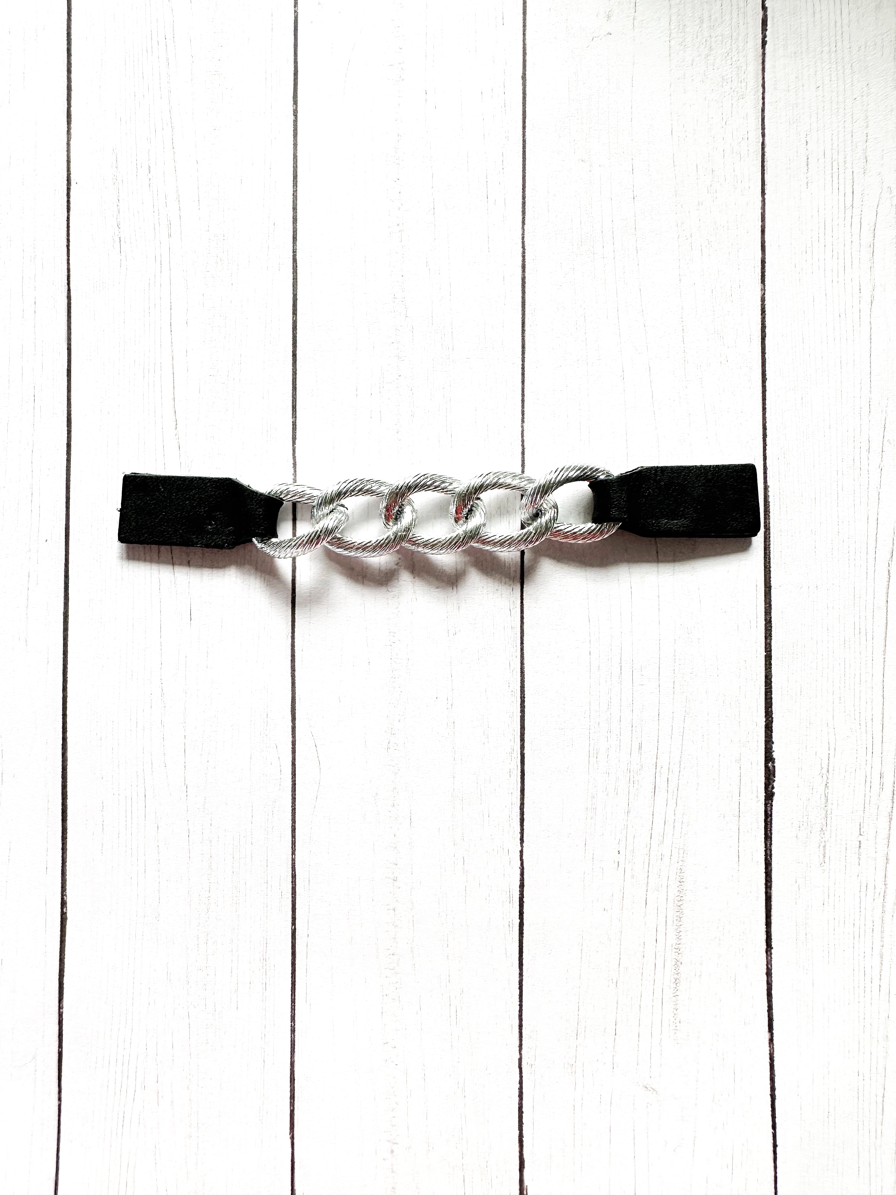 Silver Chain & Black Leather Cinch Clip