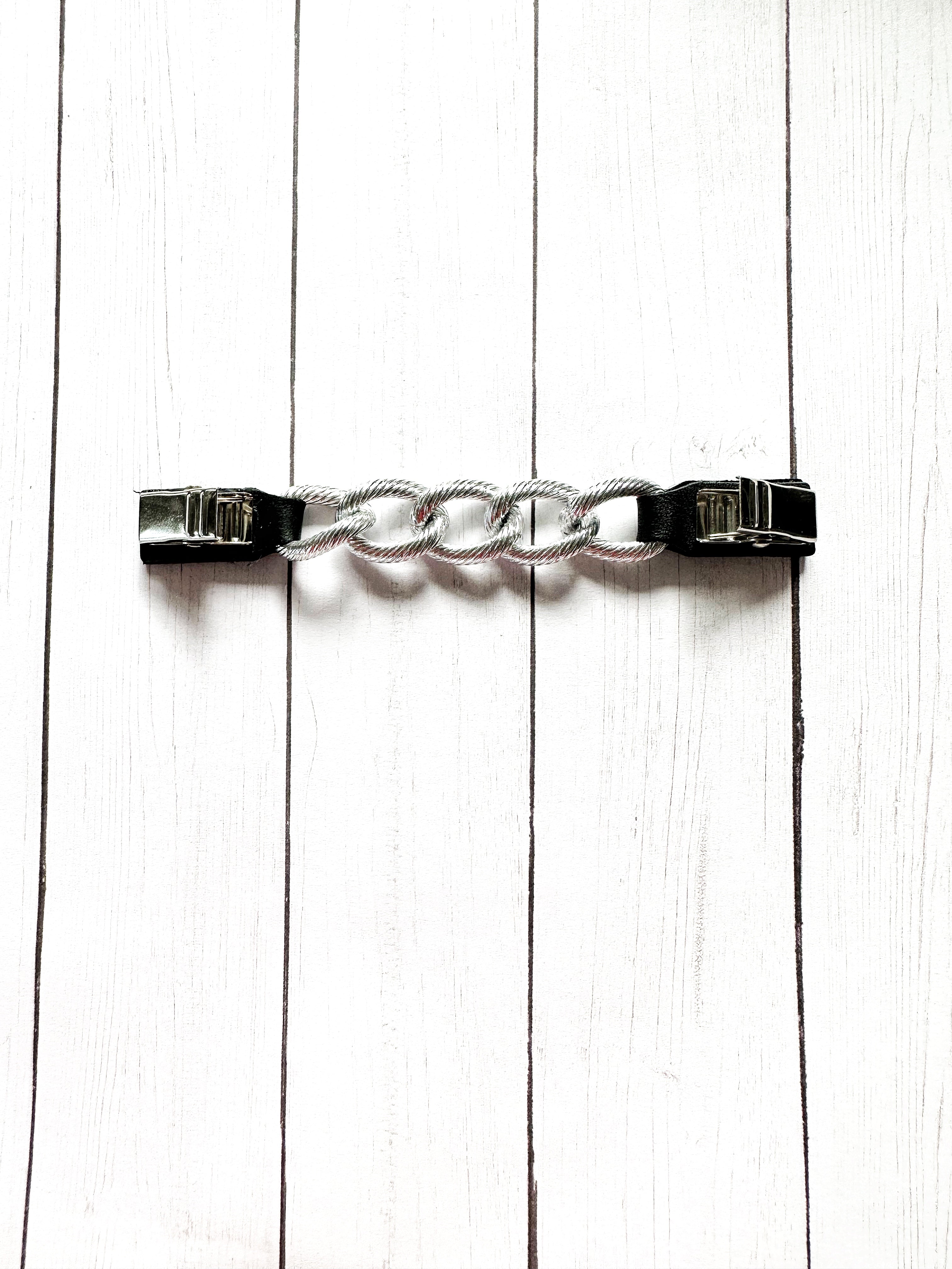 Silver Chain & Black Leather Cinch Clip