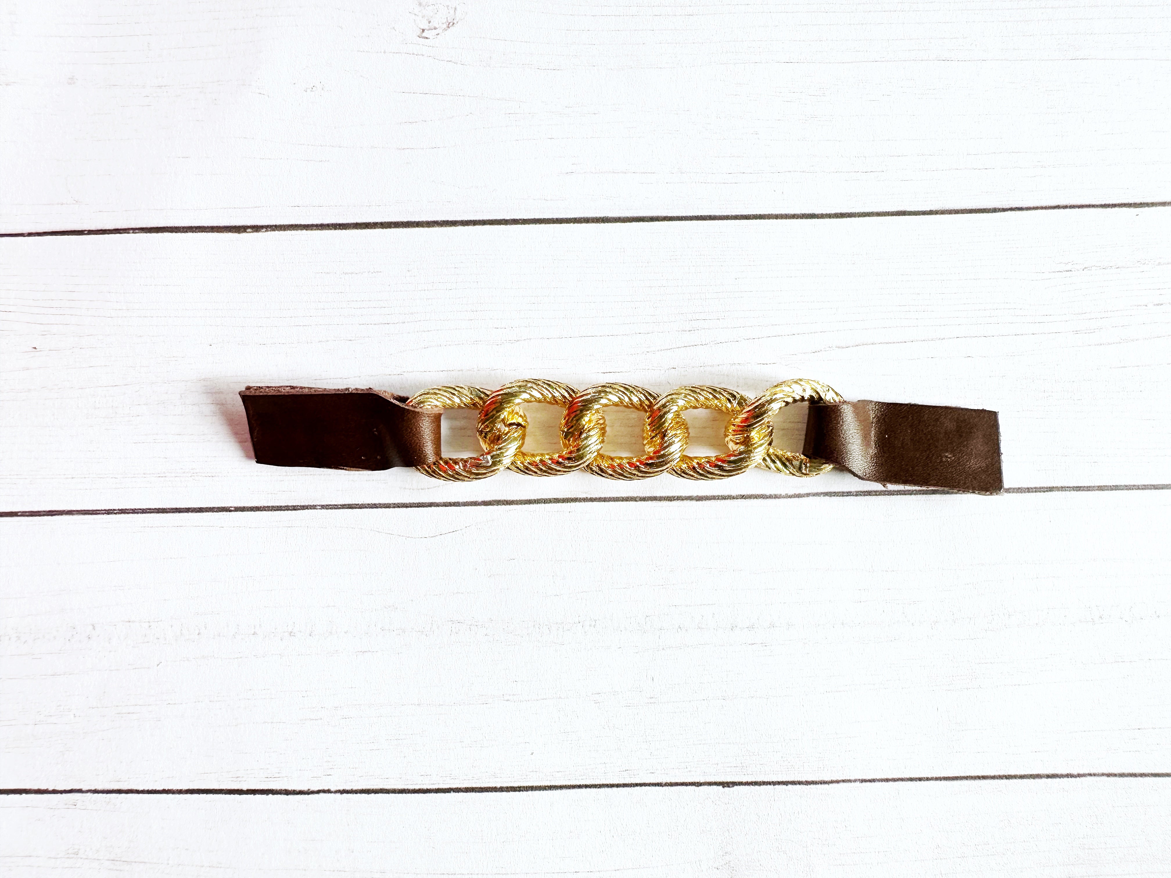Gold Chain & Brown Leather Cinch Clip