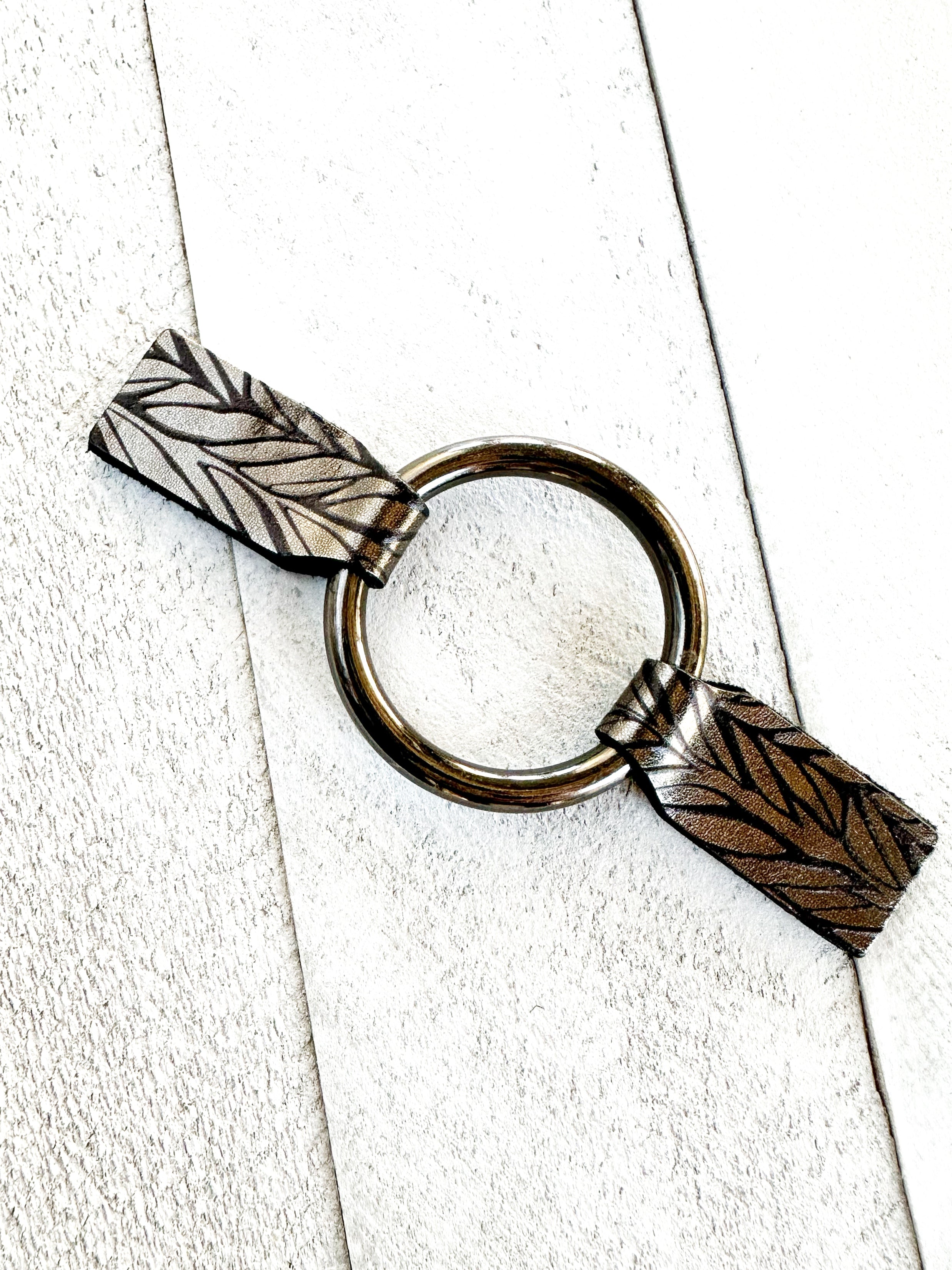 Gunmetal Black O-Ring w/Silver & Black Patterned Leather