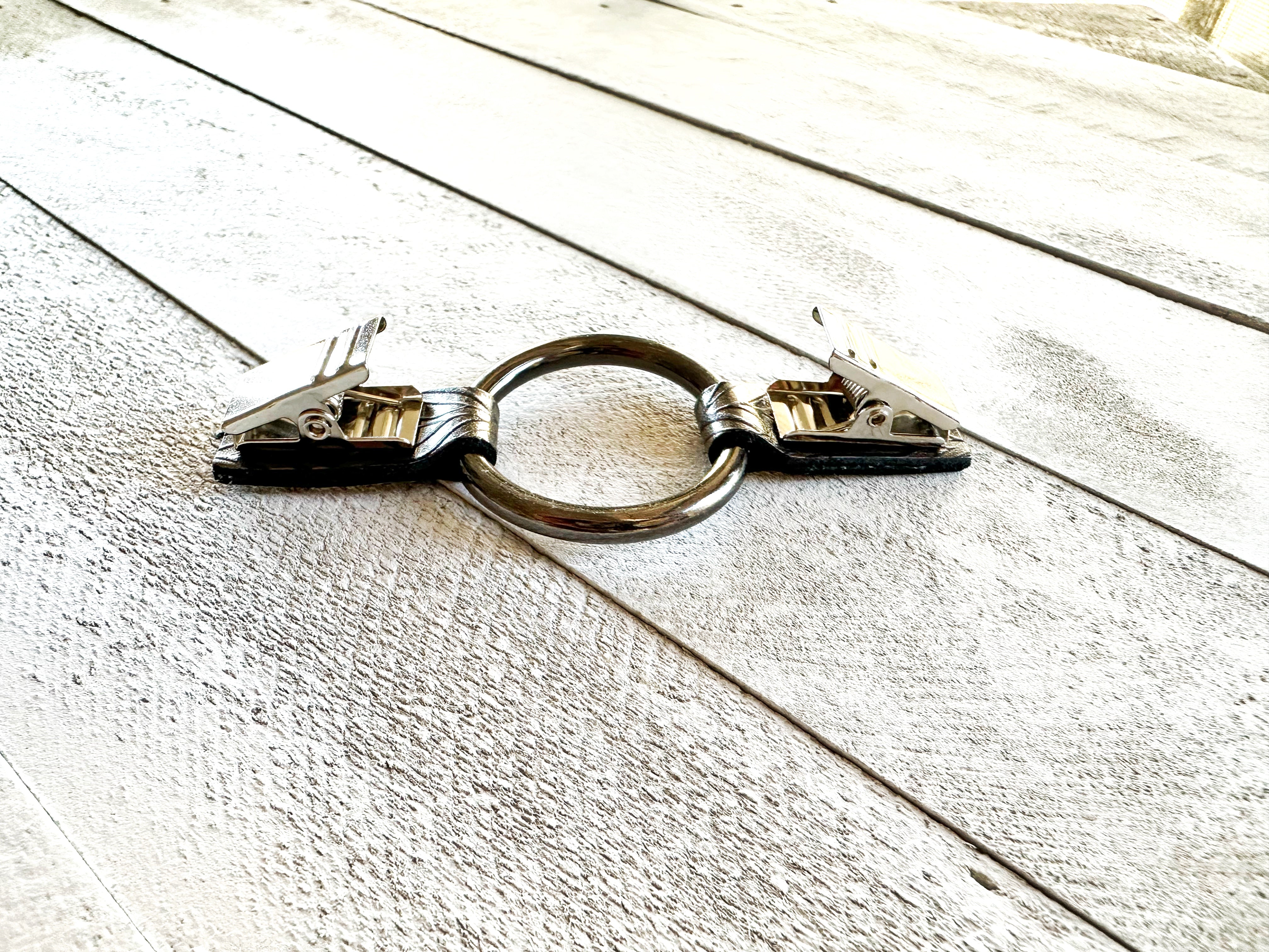 Silver O-Ring w/ Studded Black Leather