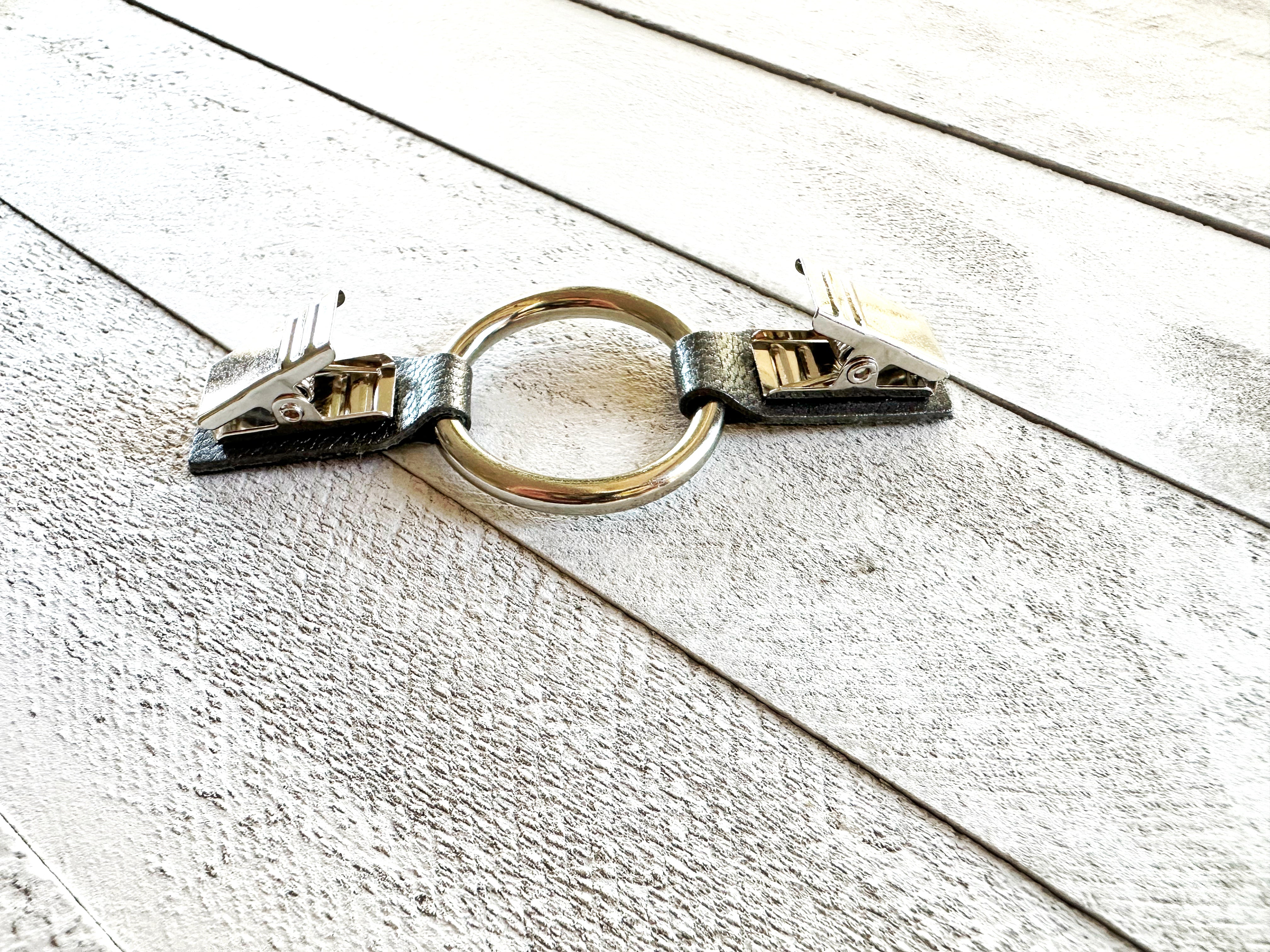 Silver O-Ring w/ Studded Gray Leather