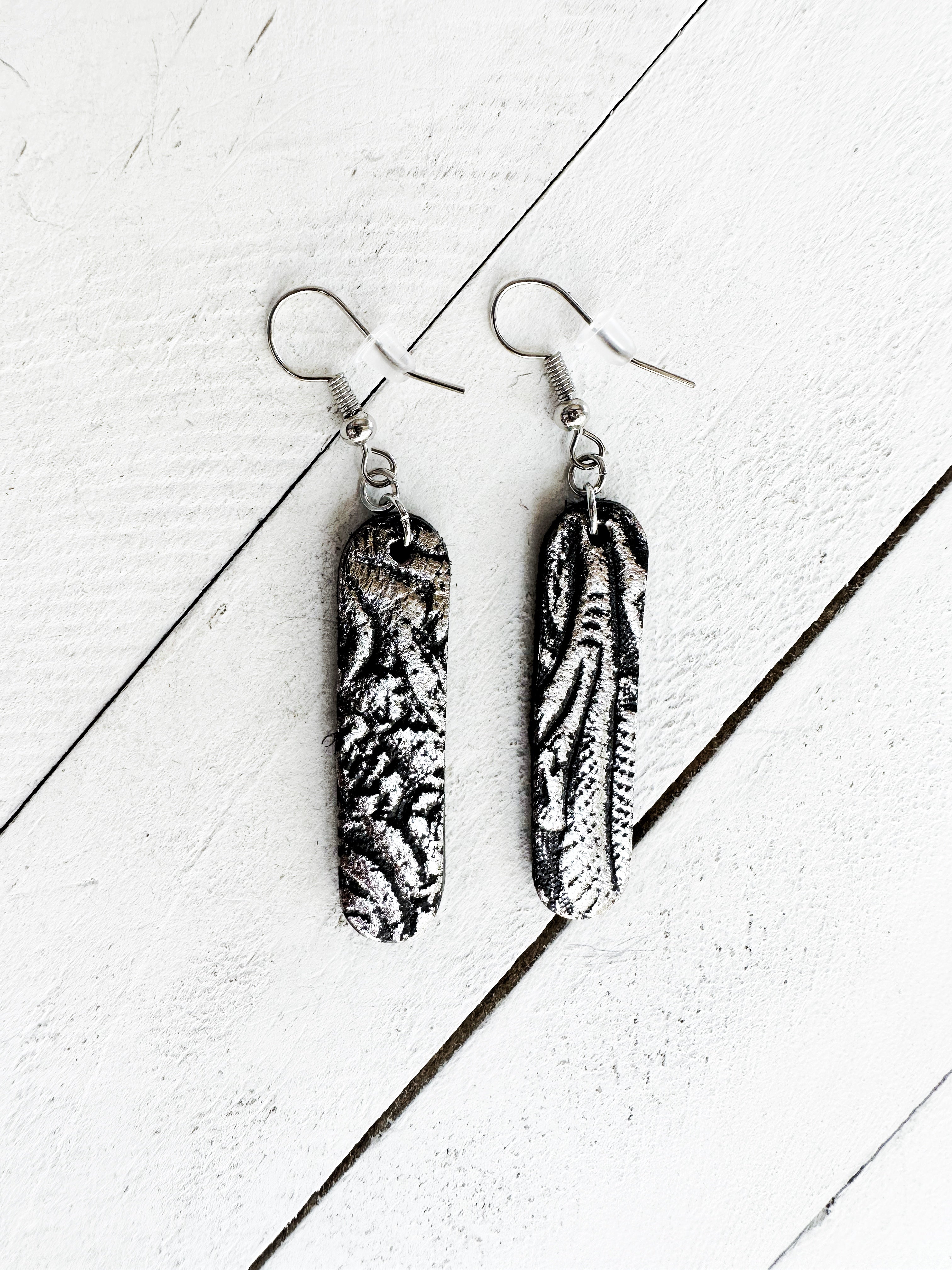 "Impressions" Embossed Leather Eliptical Earrings