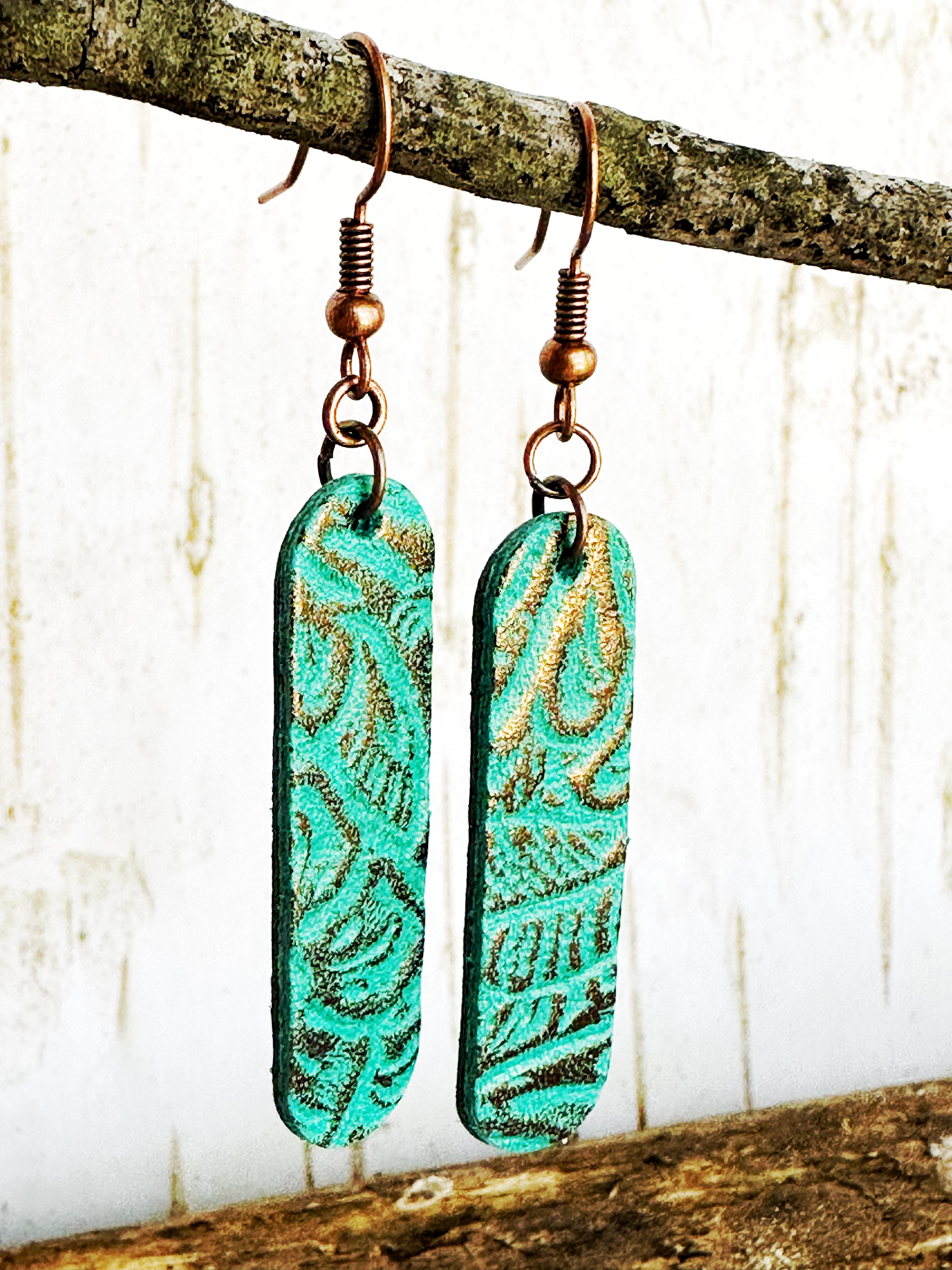 "Impressions" Embossed Leather Eliptical Earrings