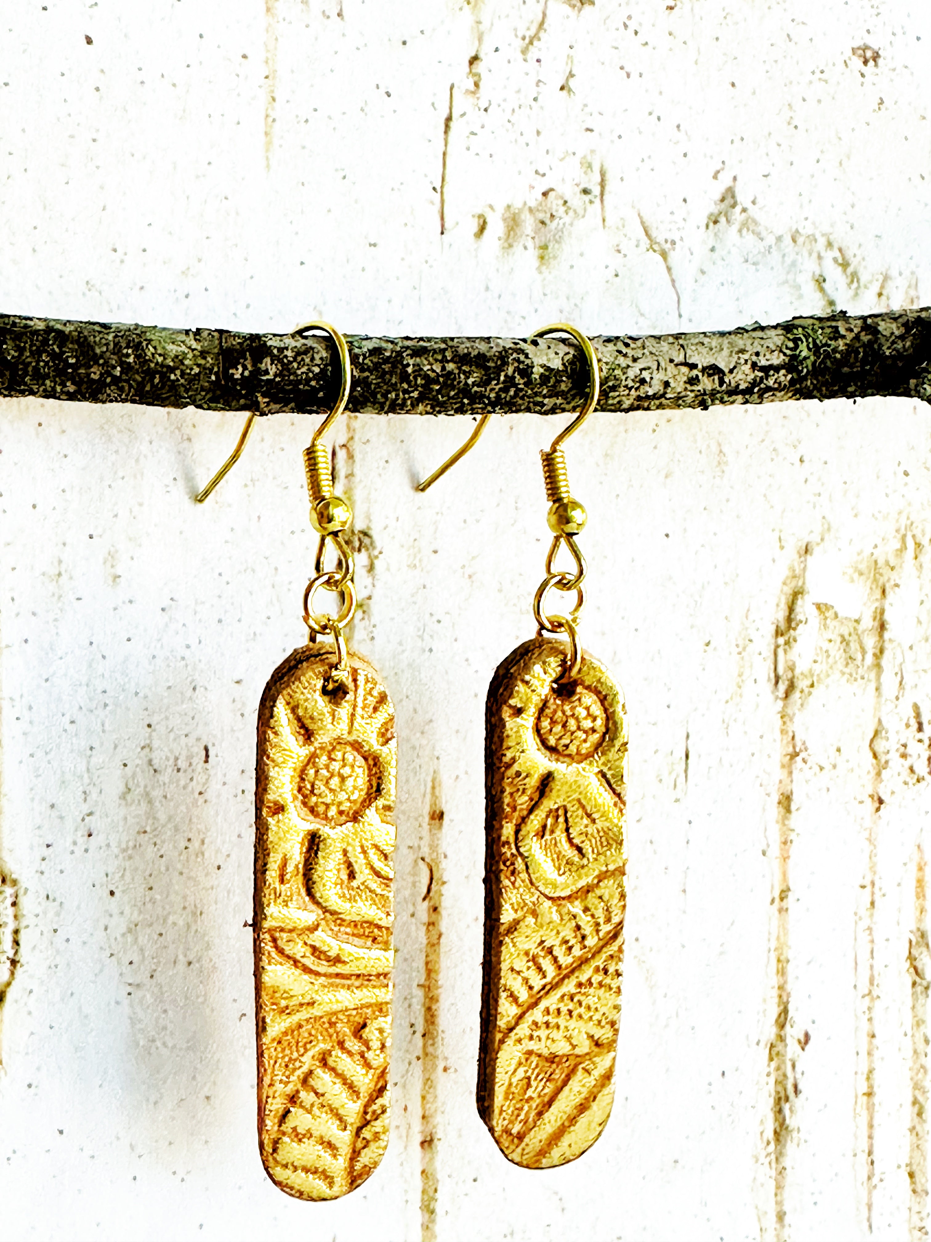 "Impressions" Embossed Leather Eliptical Earrings