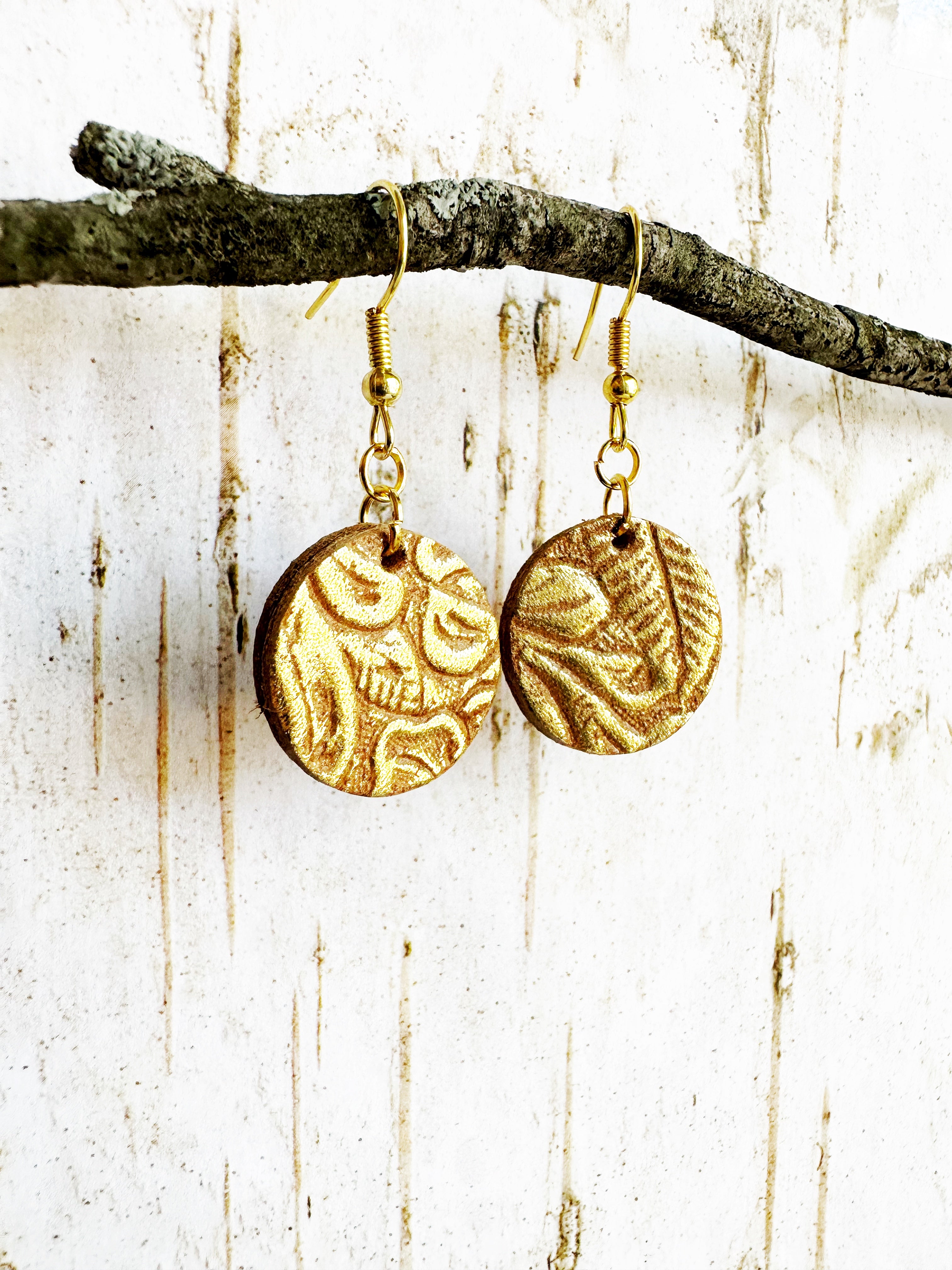 "Impressions" Embossed Leather Sphere Earrings